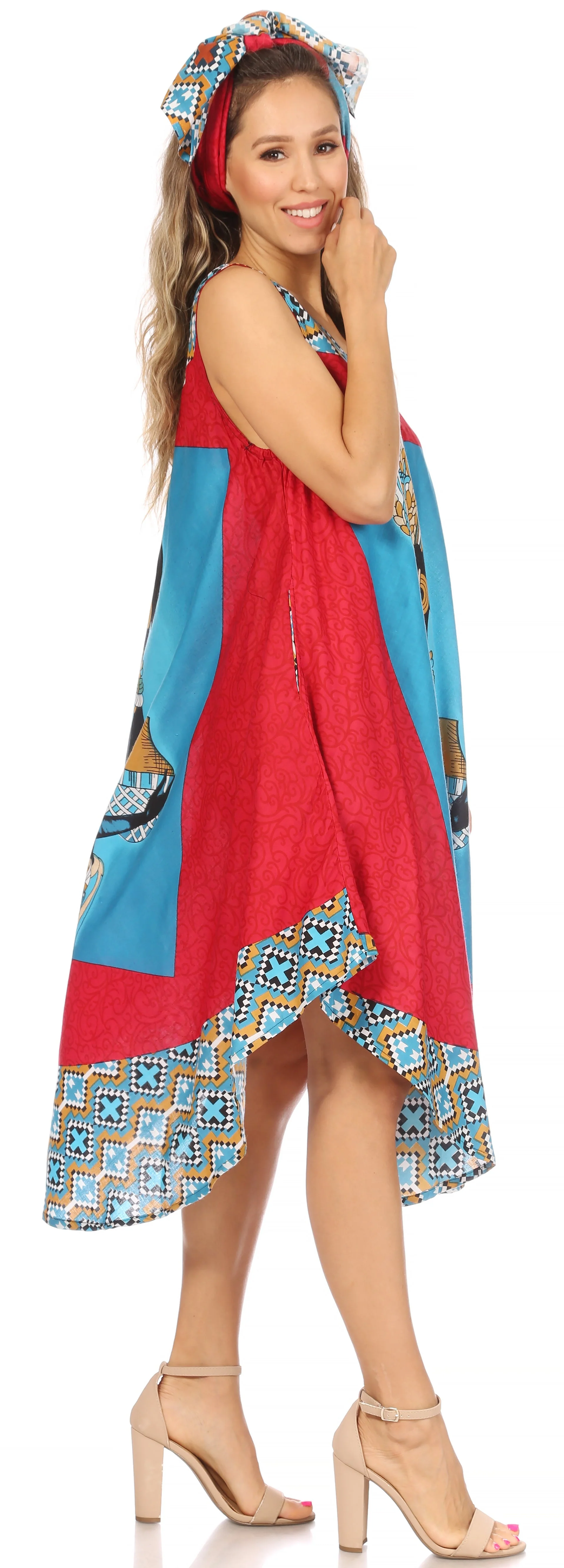 Sakkas Urbi Women's Casual African Print Beach Sleeveless Cover-up Caftan Dress - Image 39
