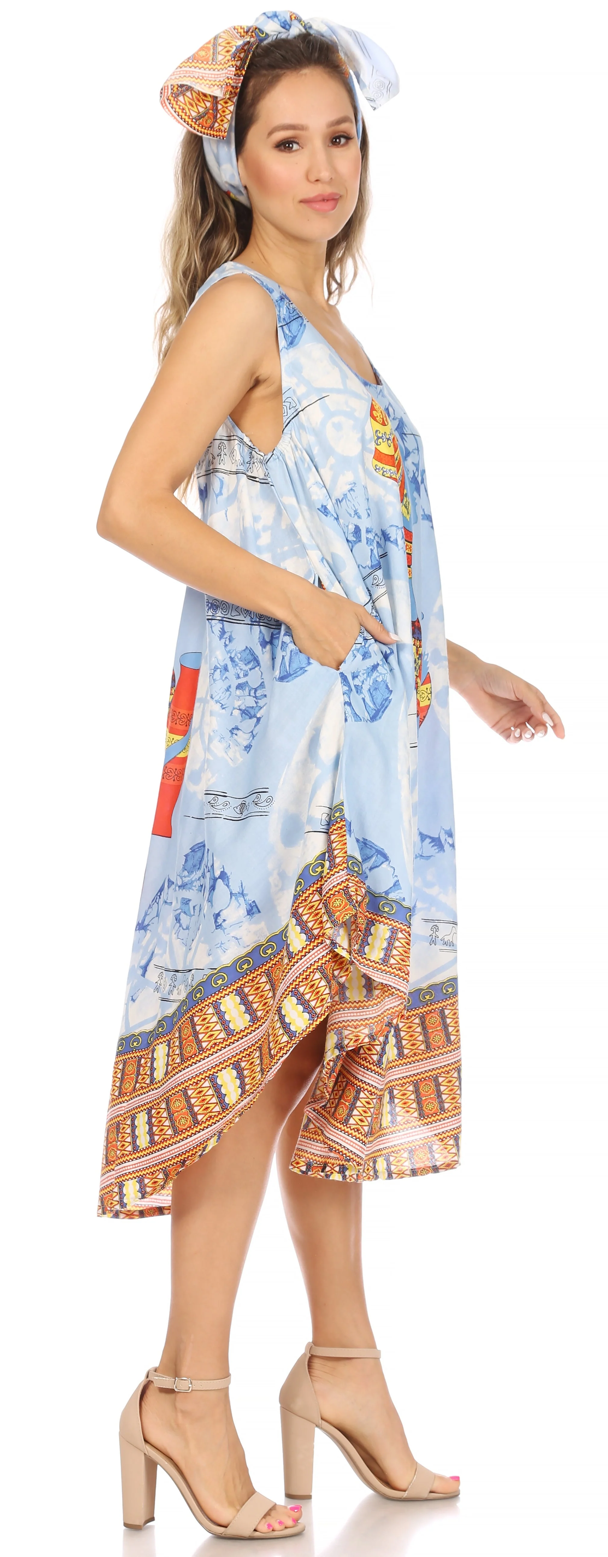 Sakkas Urbi Women's Casual African Print Beach Sleeveless Cover-up Caftan Dress - Image 4