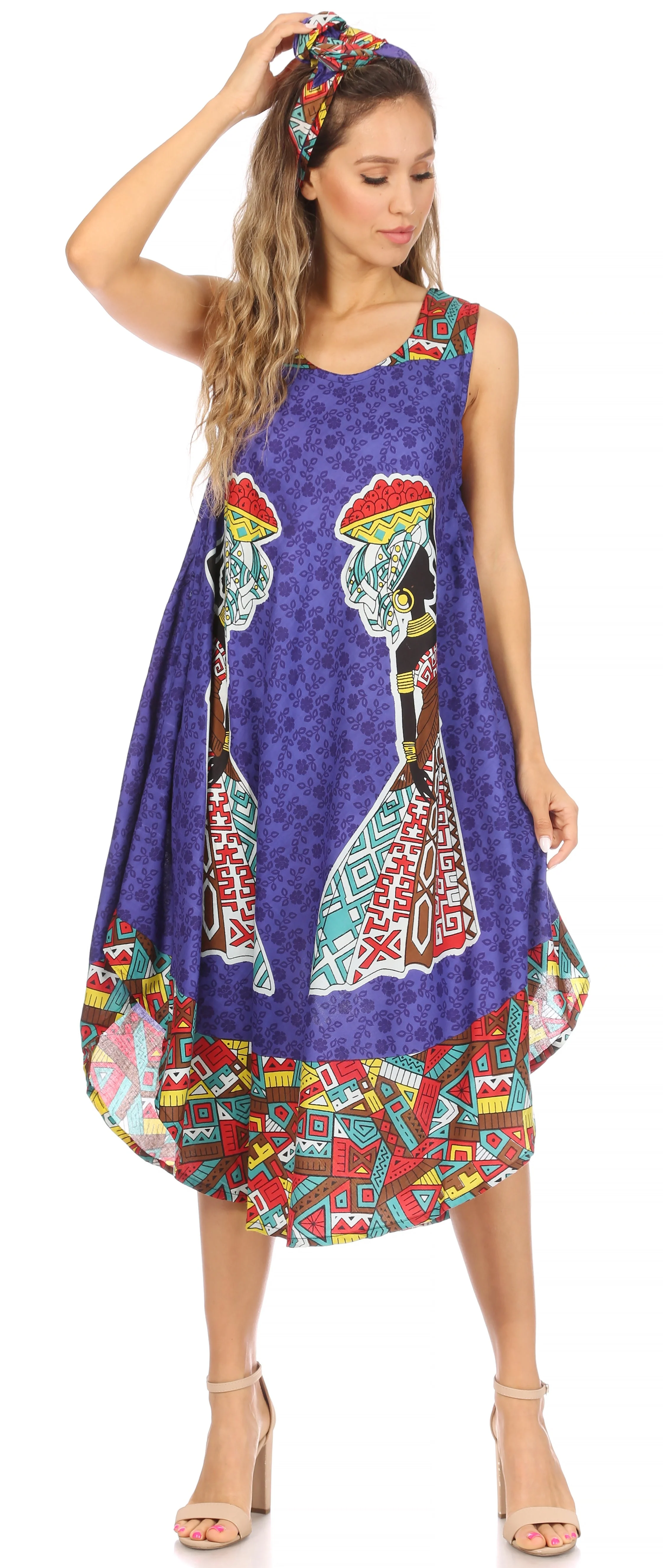 Sakkas Urbi Women's Casual African Print Beach Sleeveless Cover-up Caftan Dress - Image 41