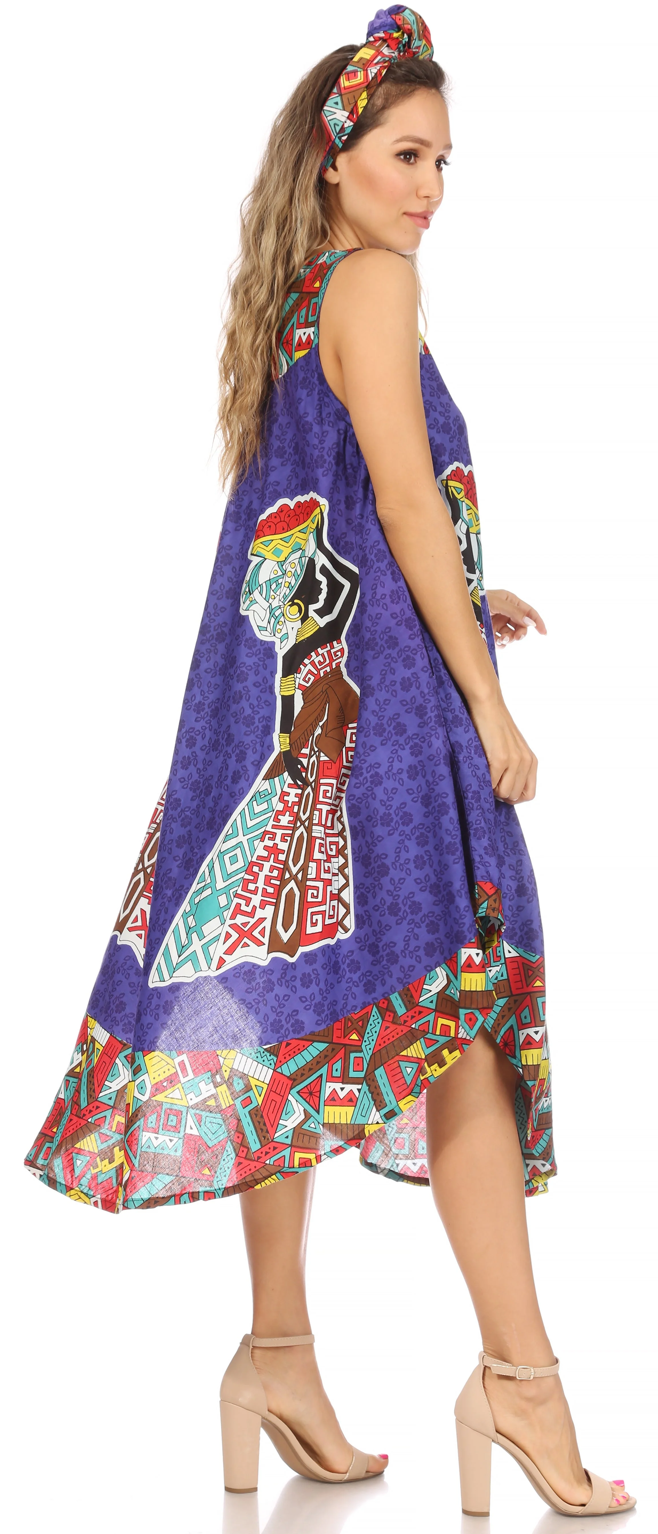 Sakkas Urbi Women's Casual African Print Beach Sleeveless Cover-up Caftan Dress - Image 44