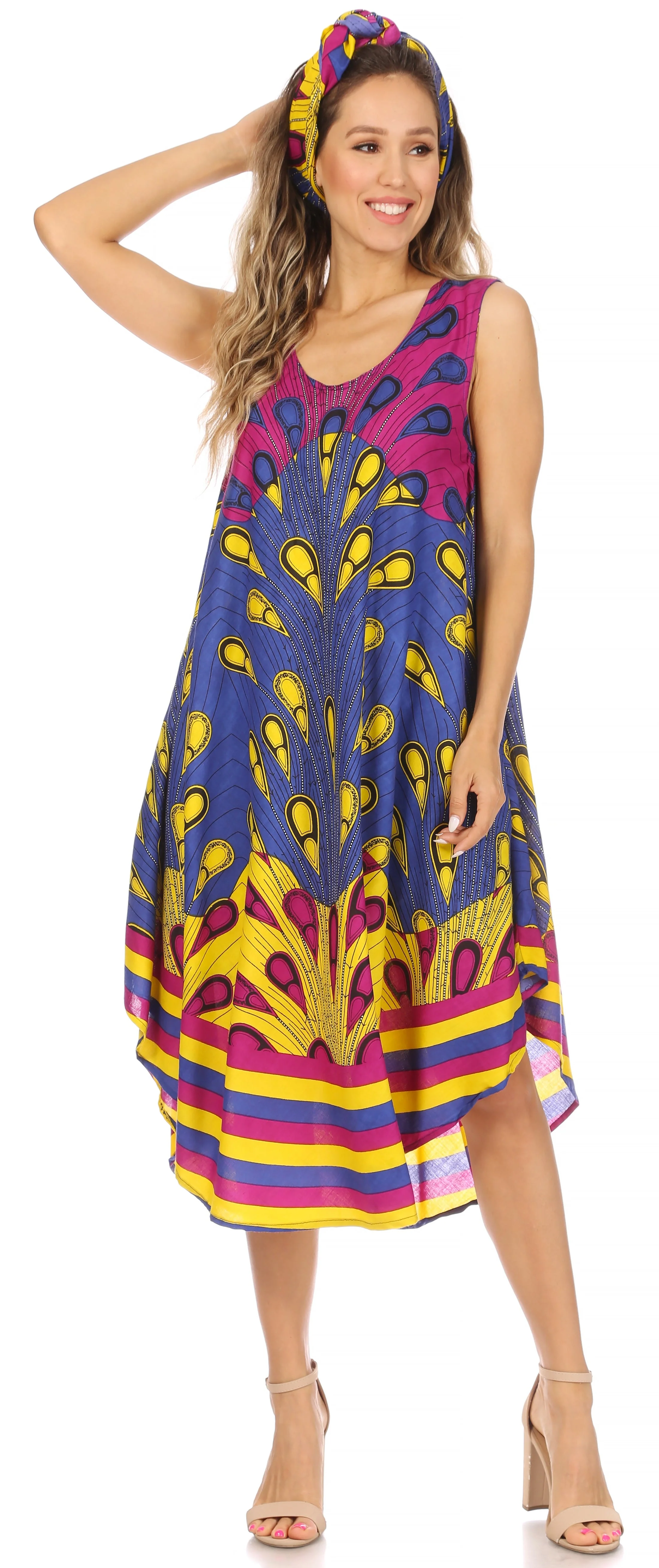 Sakkas Urbi Women's Casual African Print Beach Sleeveless Cover-up Caftan Dress - Image 51