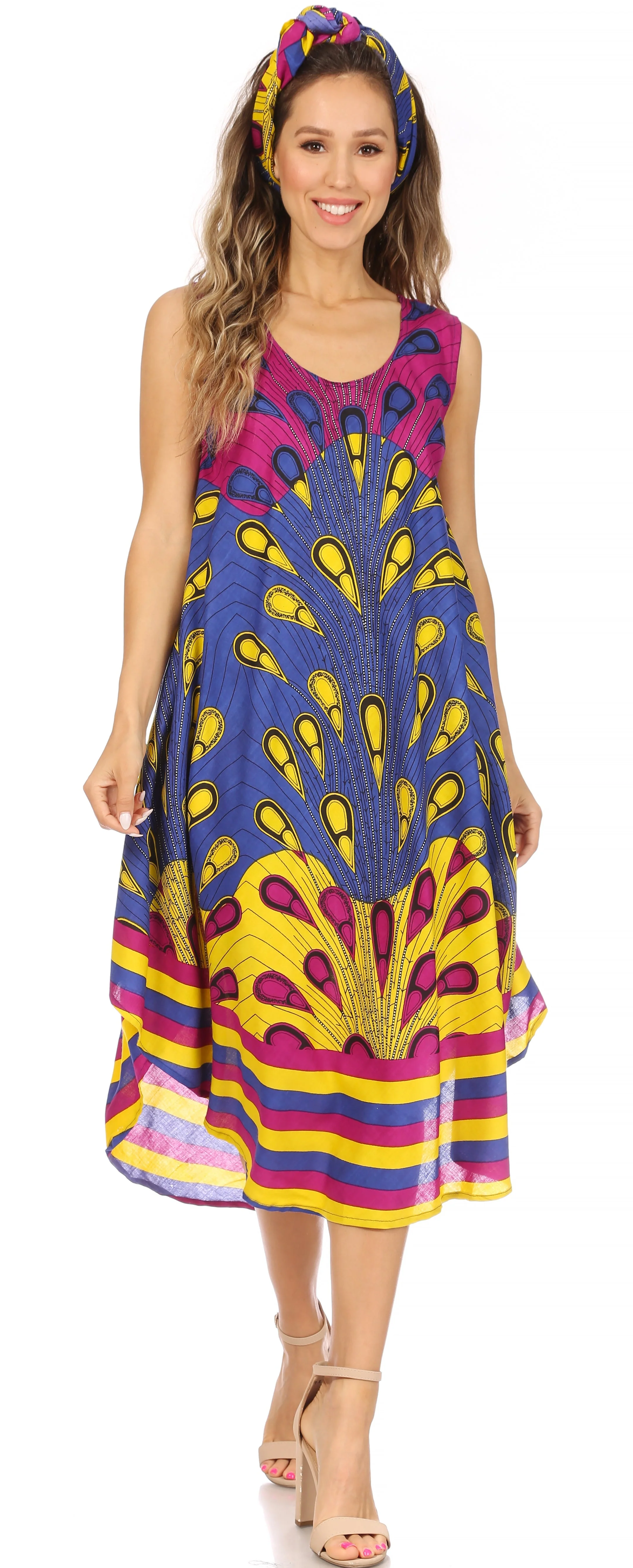 Sakkas Urbi Women's Casual African Print Beach Sleeveless Cover-up Caftan Dress - Image 55