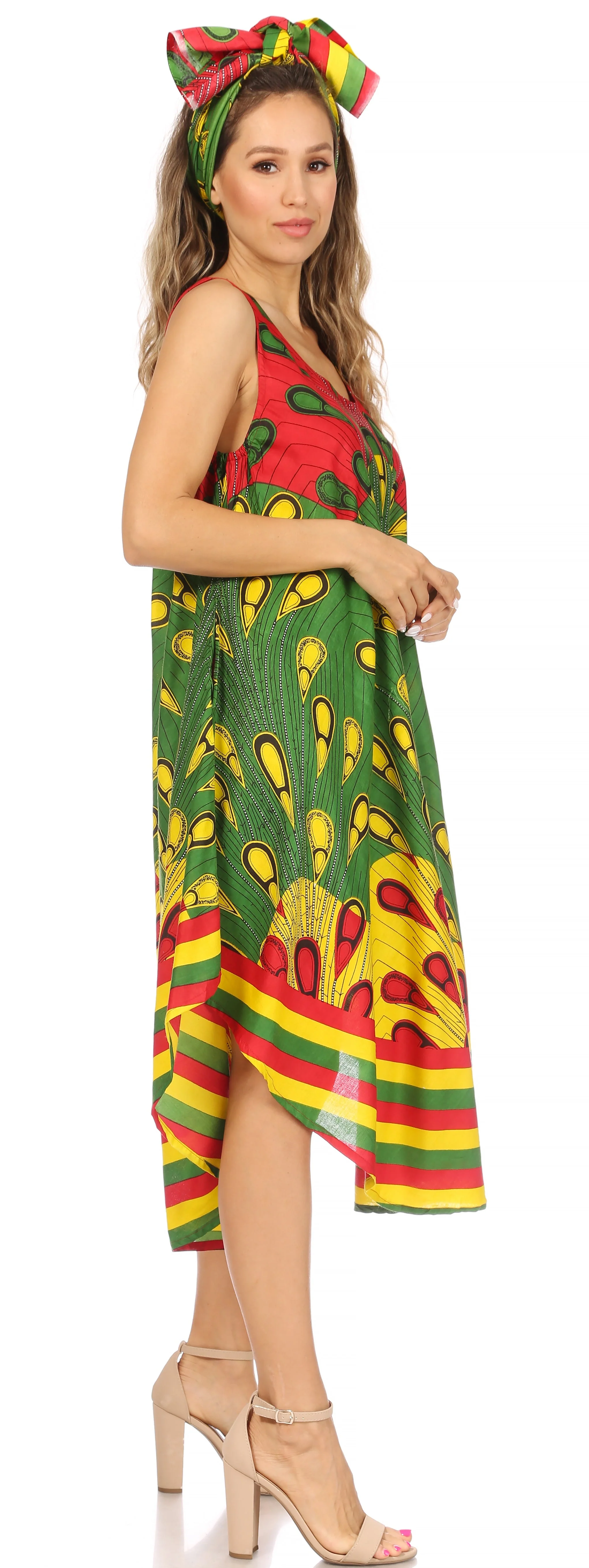 Sakkas Urbi Women's Casual African Print Beach Sleeveless Cover-up Caftan Dress - Image 9