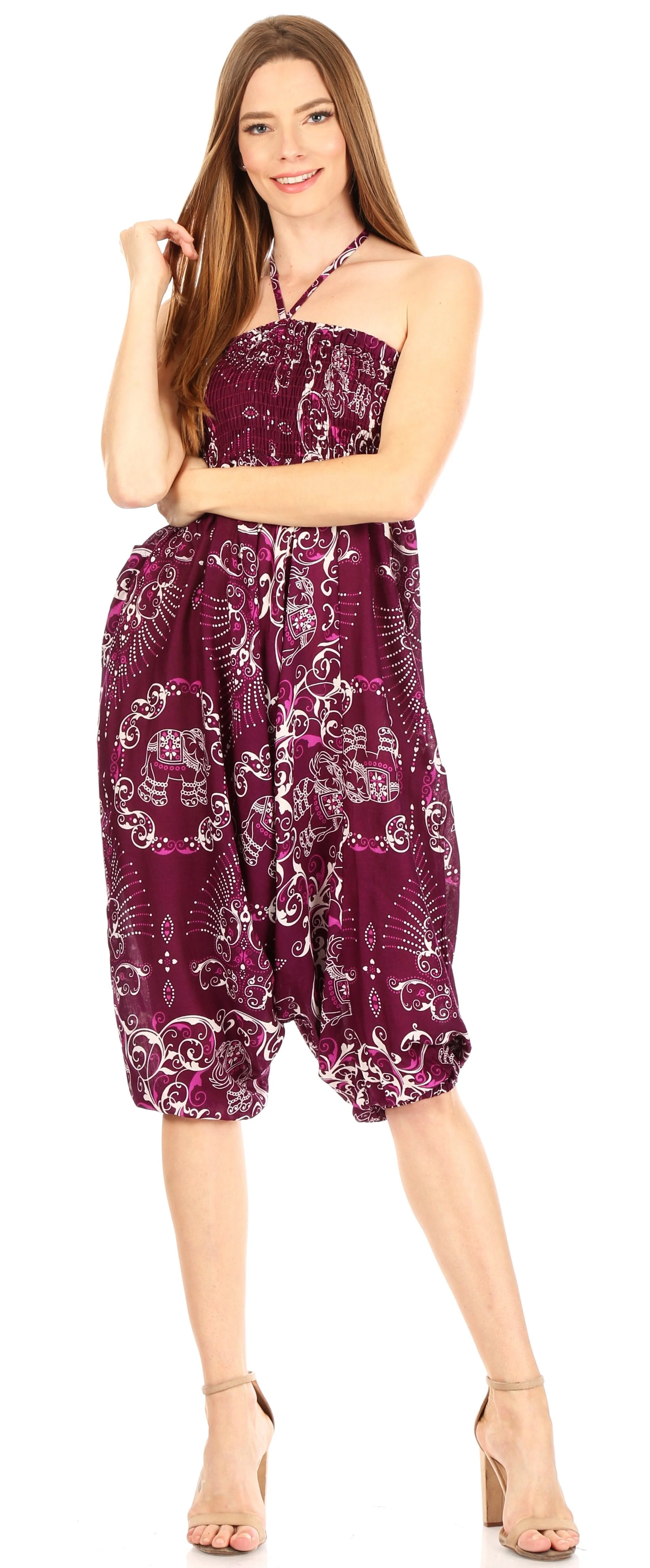 Sakkas Valdis Women's Boho Harem Loose Baggy Jumpsuit Pants Elephant Smock Elastic - Image 35