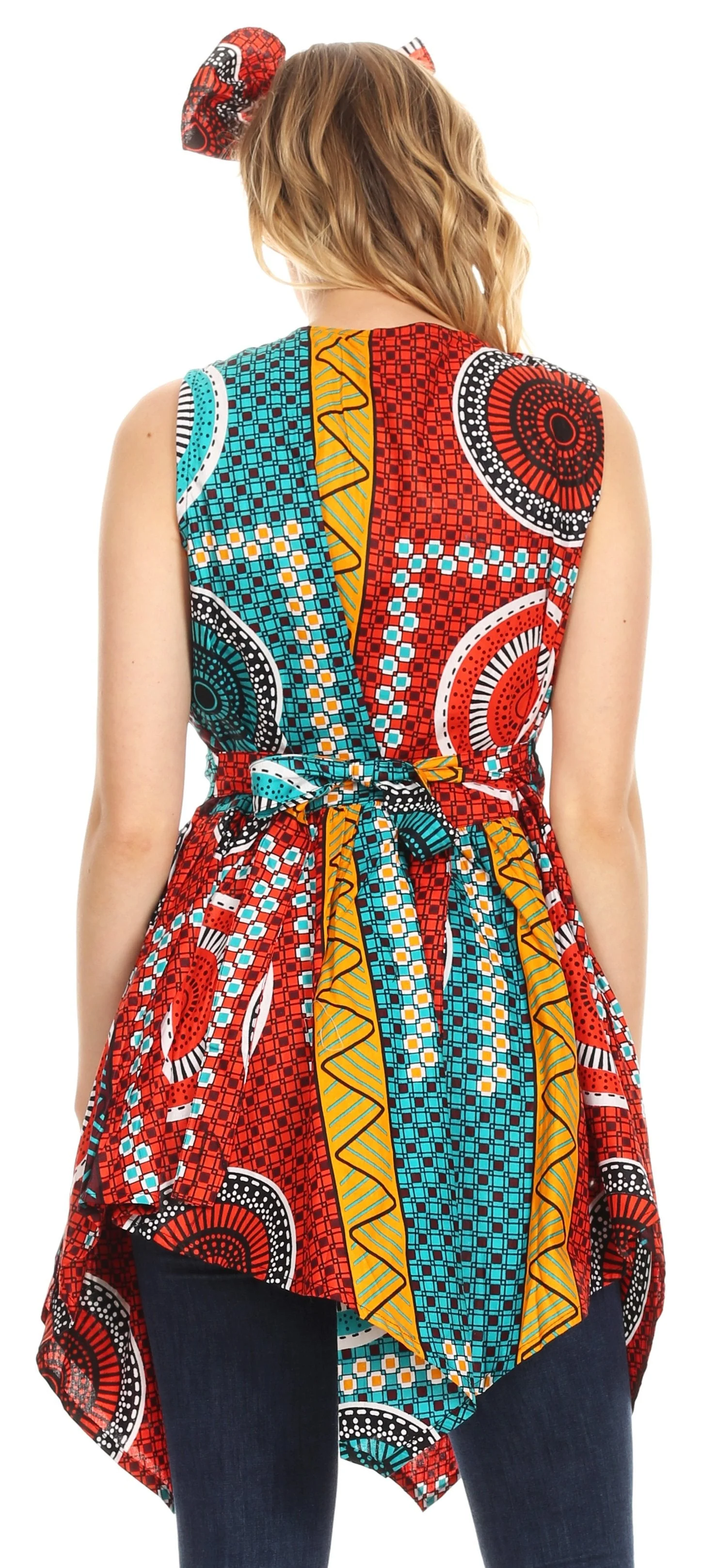 Sakkas Vale Womens African Ankara Sleeveless Short Cocktail Wrap Dress with Pocket - Image 13