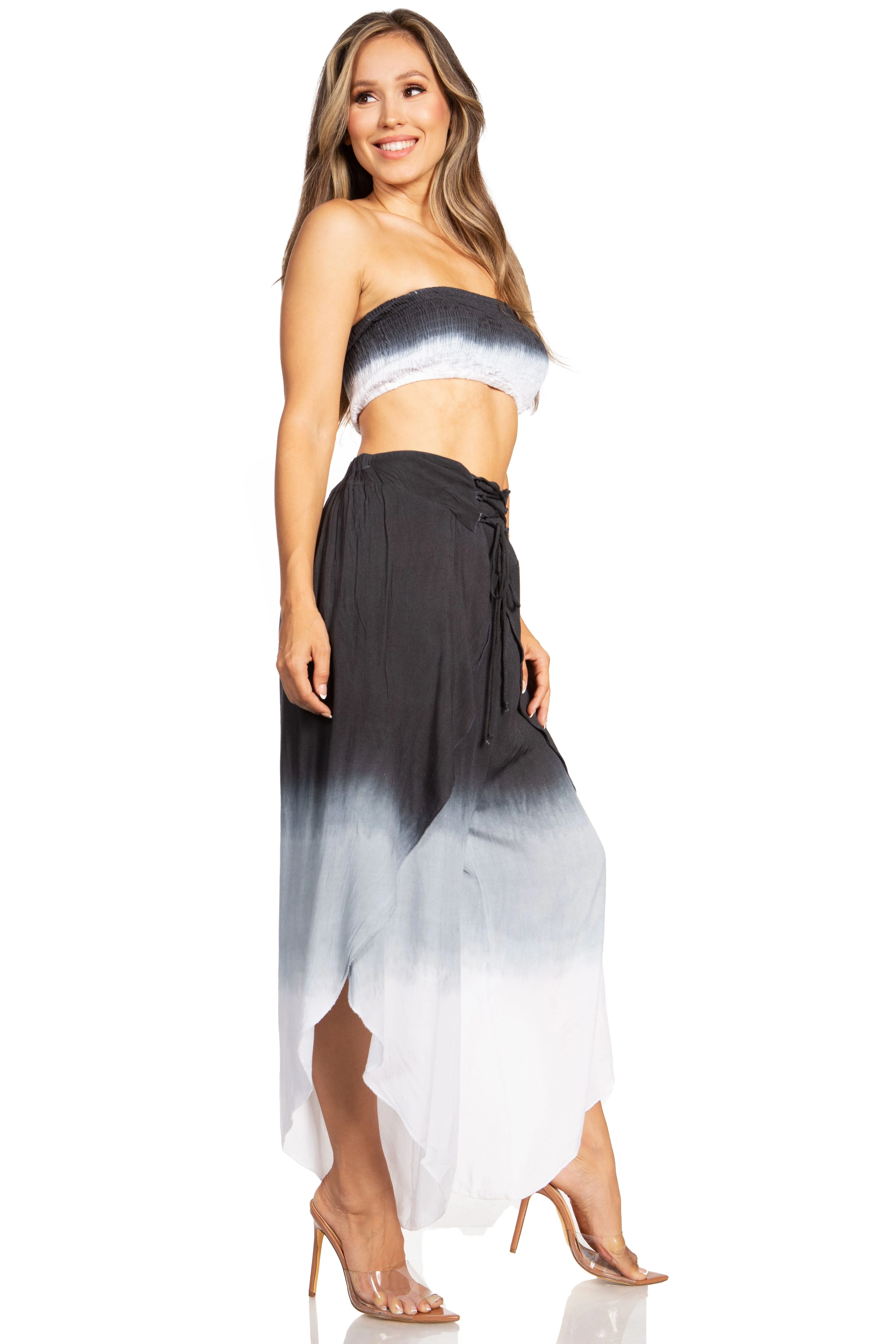 Sakkas Vanessa Women's Bandeau Tube Top & Wide leg Gaucho Pants Set Palazzo Boho - Image 3