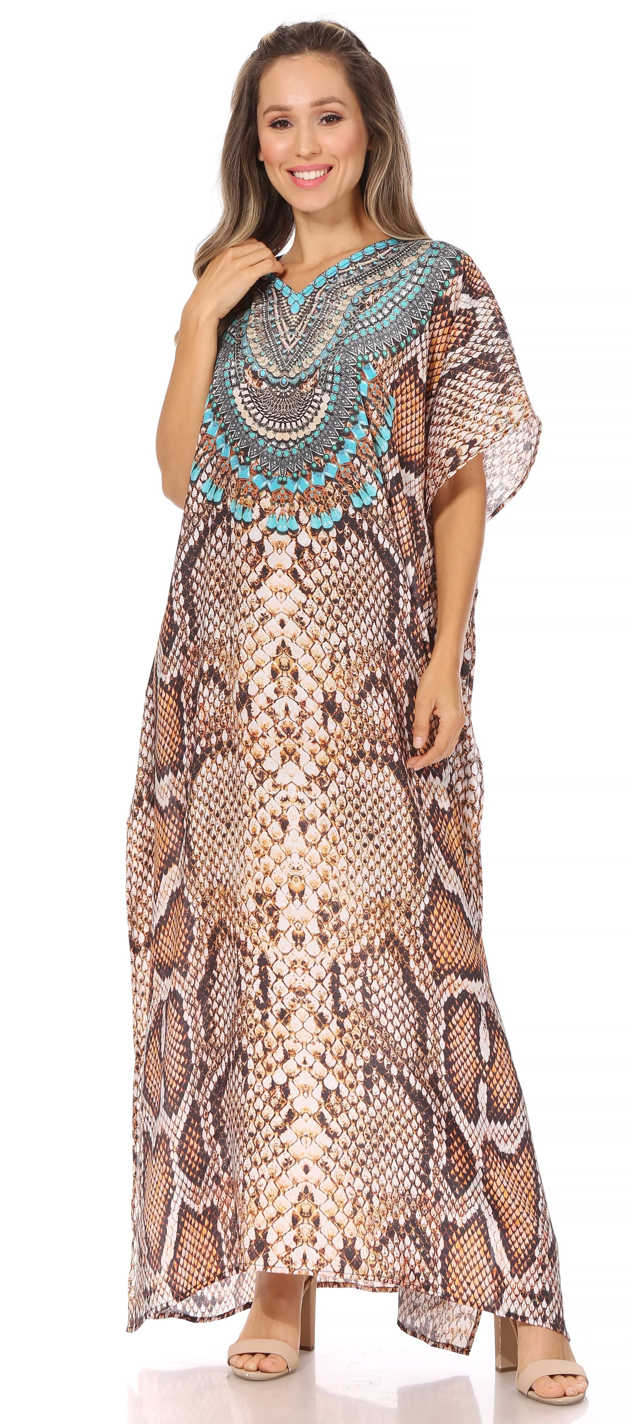Sakkas Vicky Women's Casual Long Print Short Sleeve Petite Beach Maxi Caftan Dress - Buy One Get One Free - Image 10