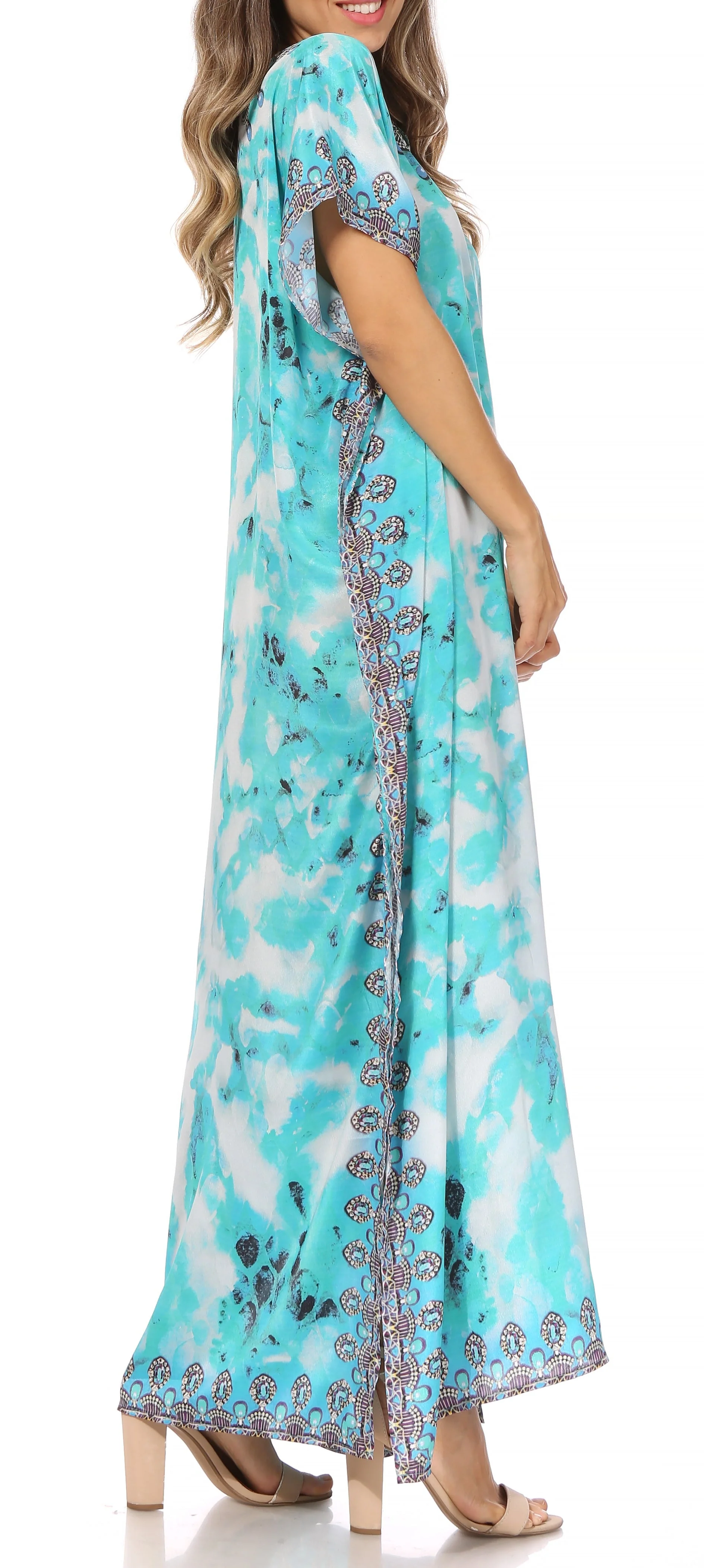 Sakkas Vicky Women's Casual Long Print Short Sleeve Petite Beach Maxi Caftan Dress - Buy One Get One Free - Image 14
