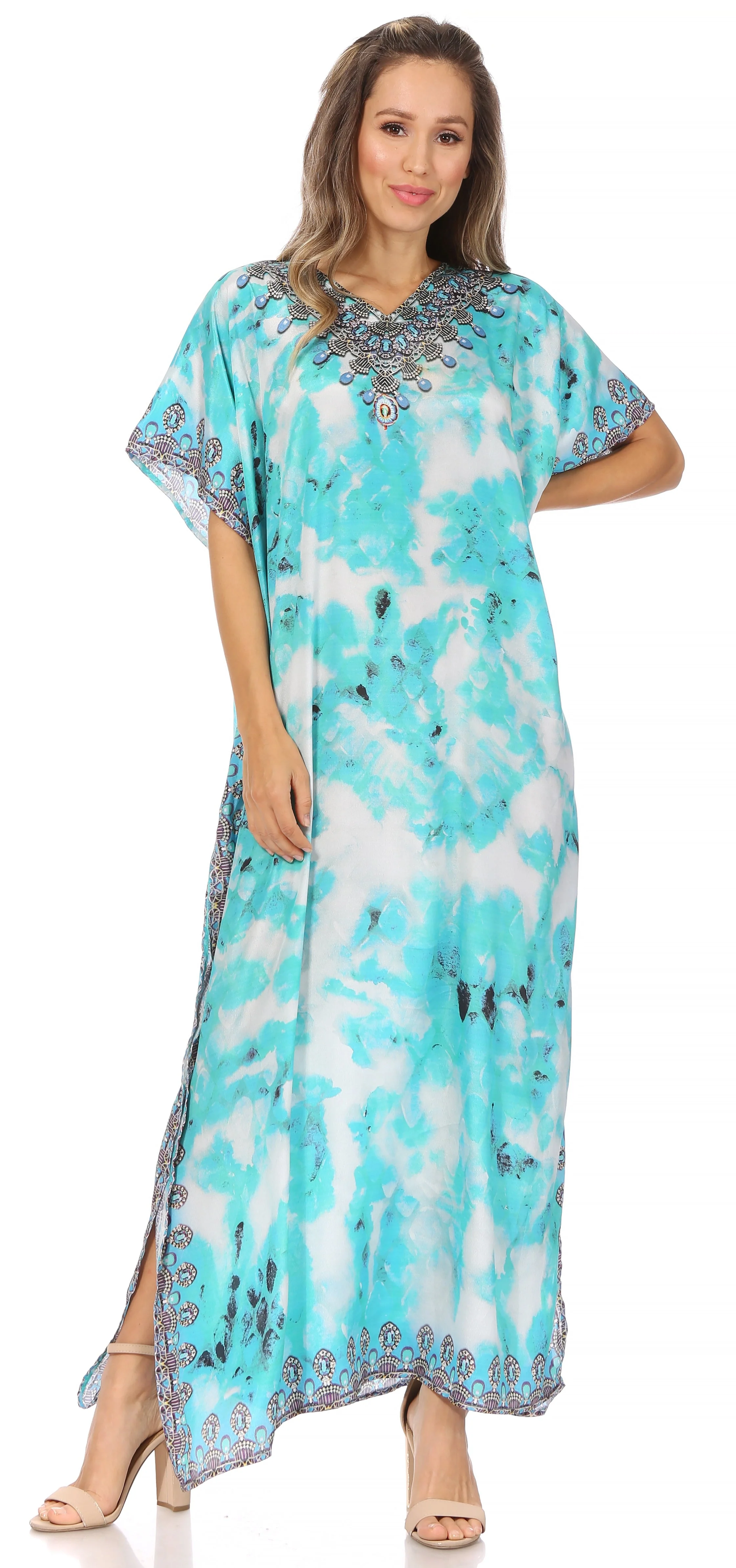 Sakkas Vicky Women's Casual Long Print Short Sleeve Petite Beach Maxi Caftan Dress - Buy One Get One Free - Image 15