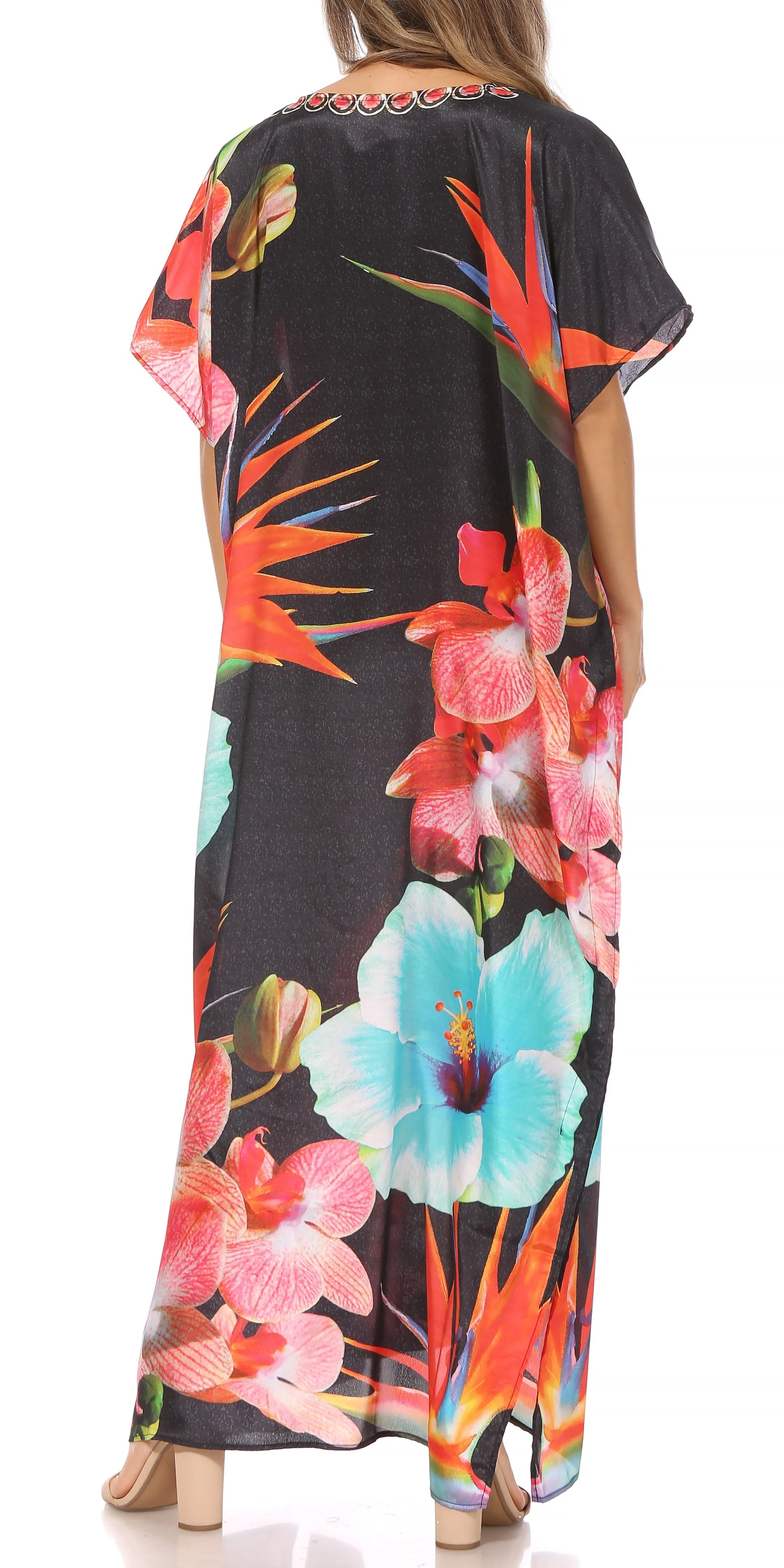 Sakkas Vicky Women's Casual Long Print Short Sleeve Petite Beach Maxi Caftan Dress - Buy One Get One Free - Image 2