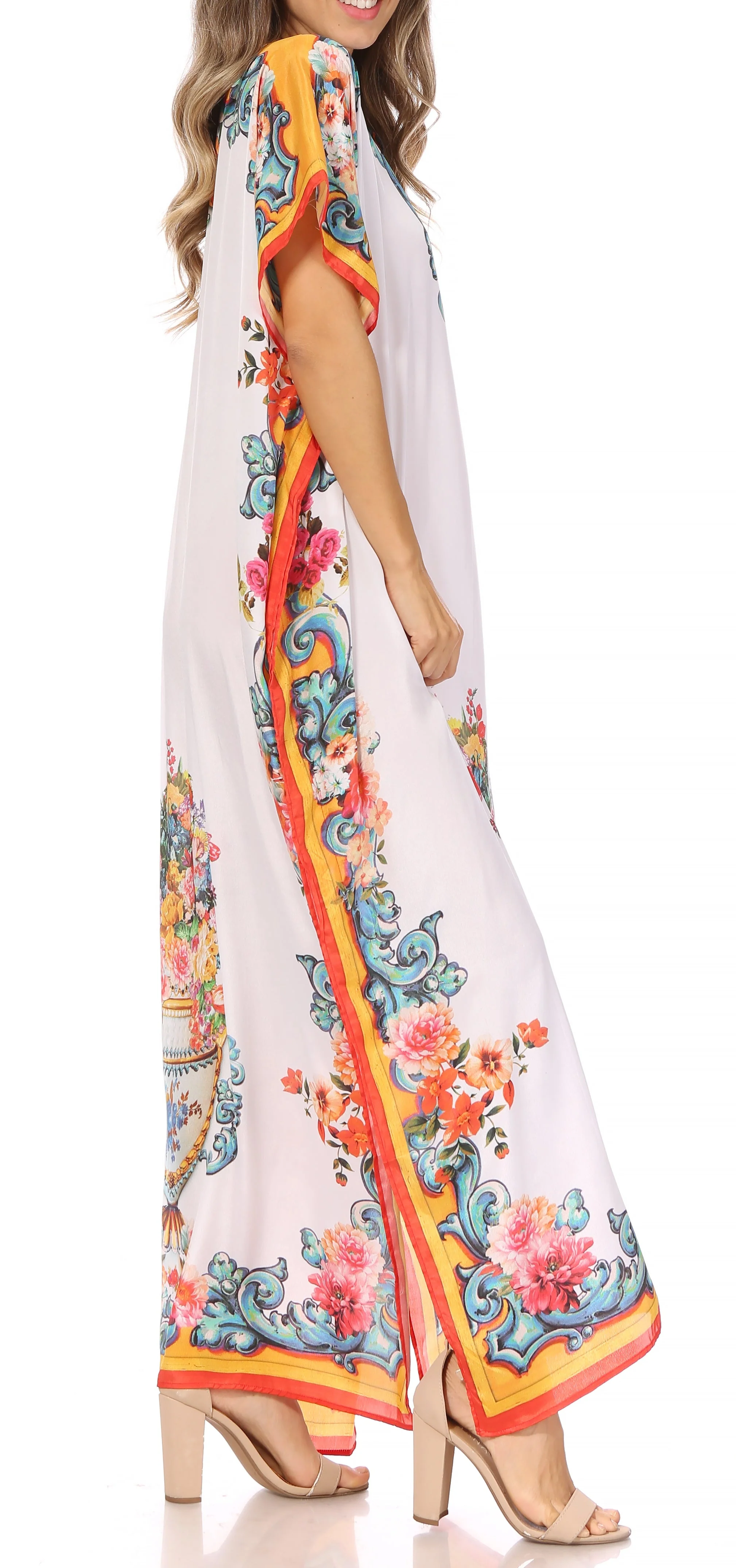 Sakkas Vicky Women's Casual Long Print Short Sleeve Petite Beach Maxi Caftan Dress - Buy One Get One Free - Image 24