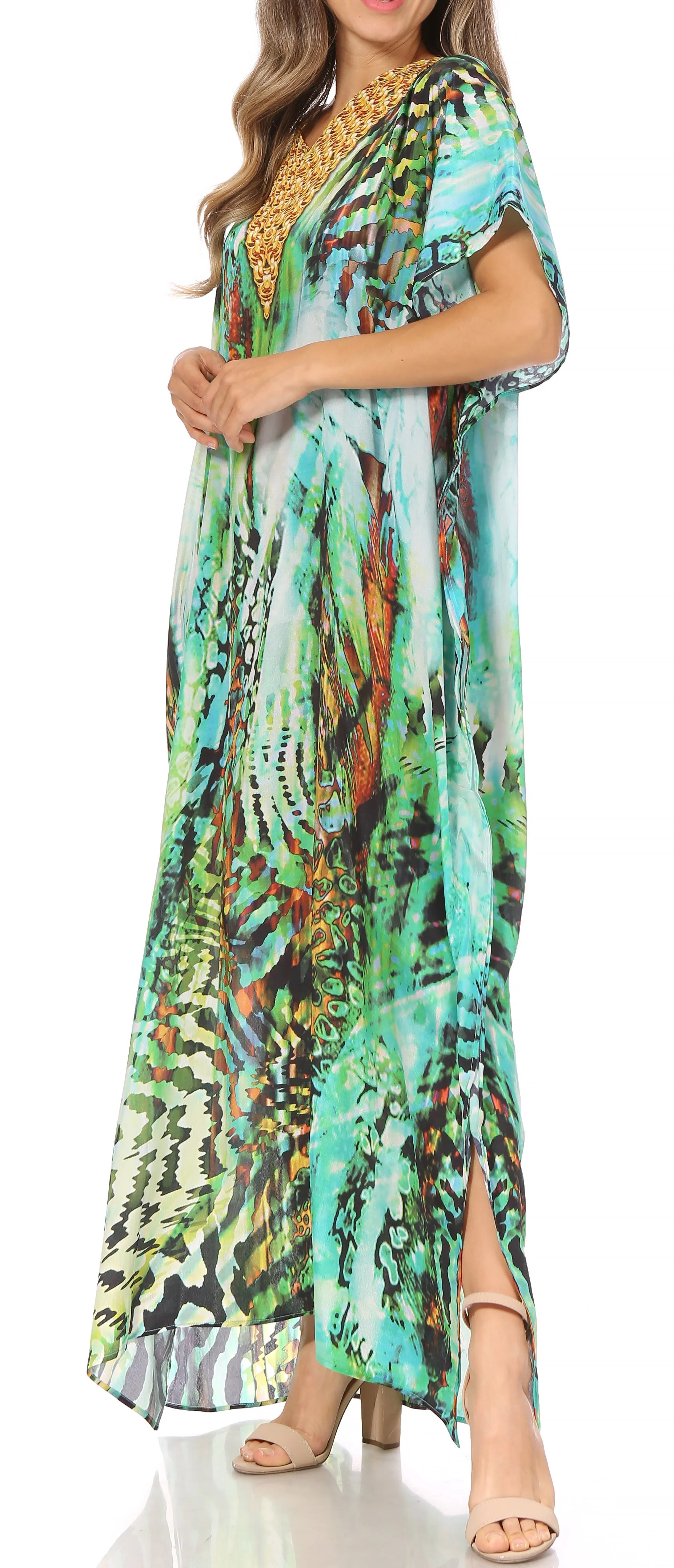 Sakkas Vicky Women's Casual Long Print Short Sleeve Petite Beach Maxi Caftan Dress - Buy One Get One Free - Image 28