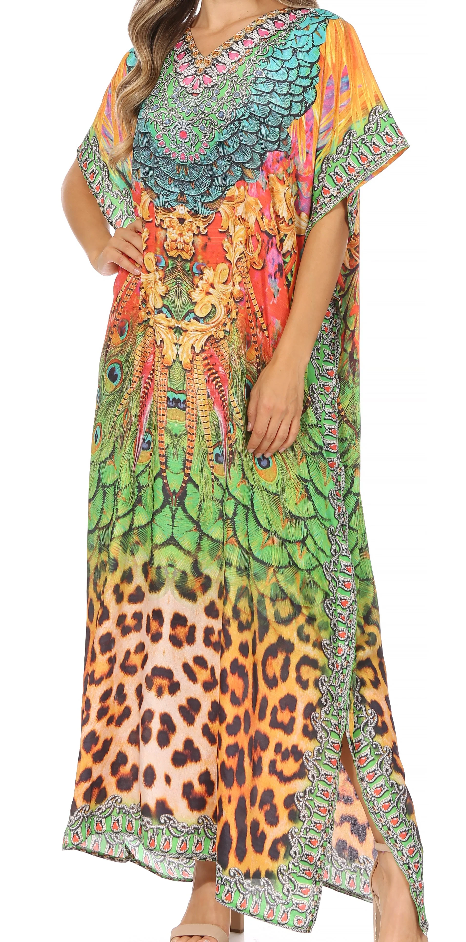 Sakkas Vicky Women's Casual Long Print Short Sleeve Petite Beach Maxi Caftan Dress - Buy One Get One Free - Image 31