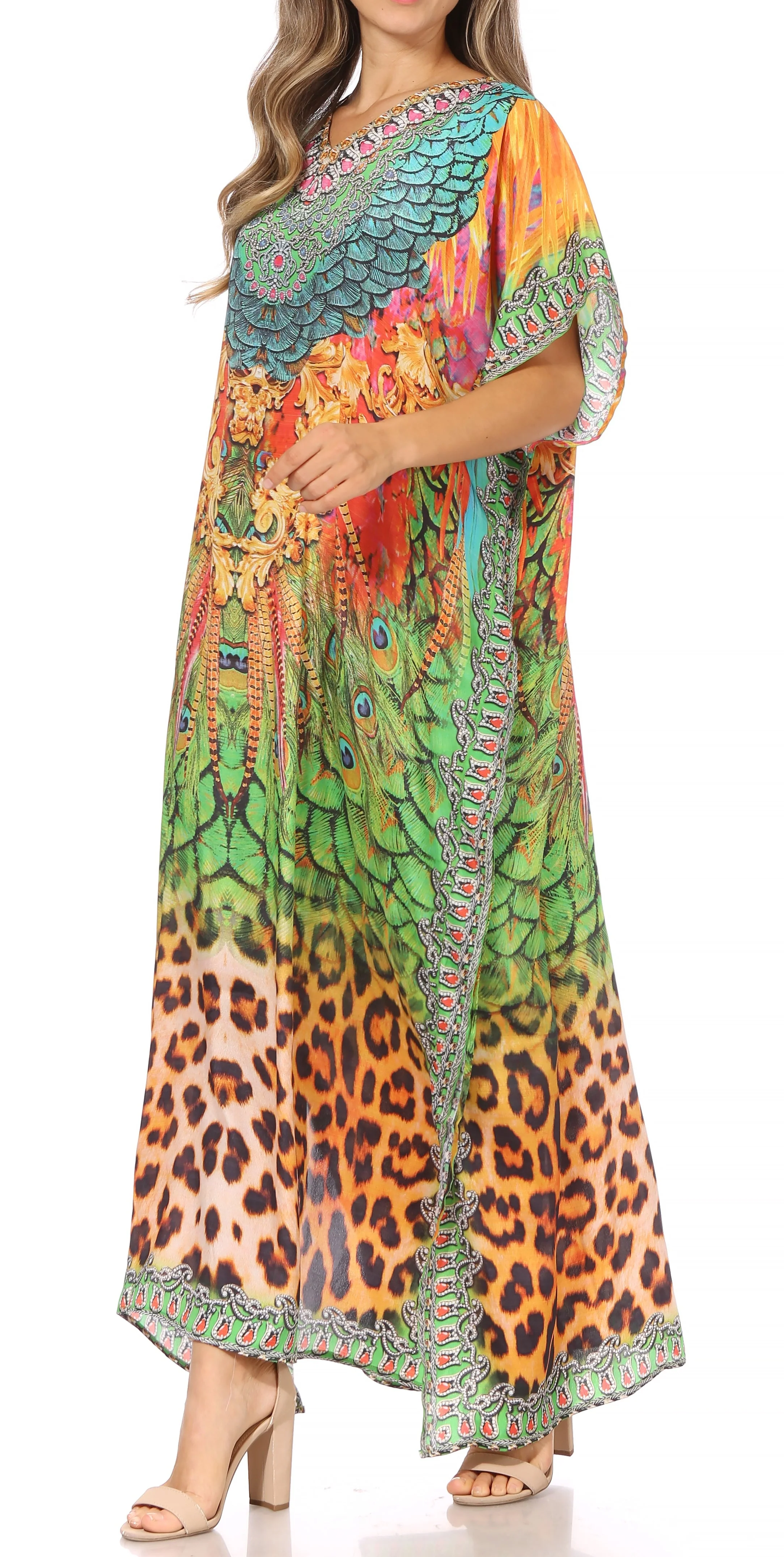 Sakkas Vicky Women's Casual Long Print Short Sleeve Petite Beach Maxi Caftan Dress - Buy One Get One Free - Image 33