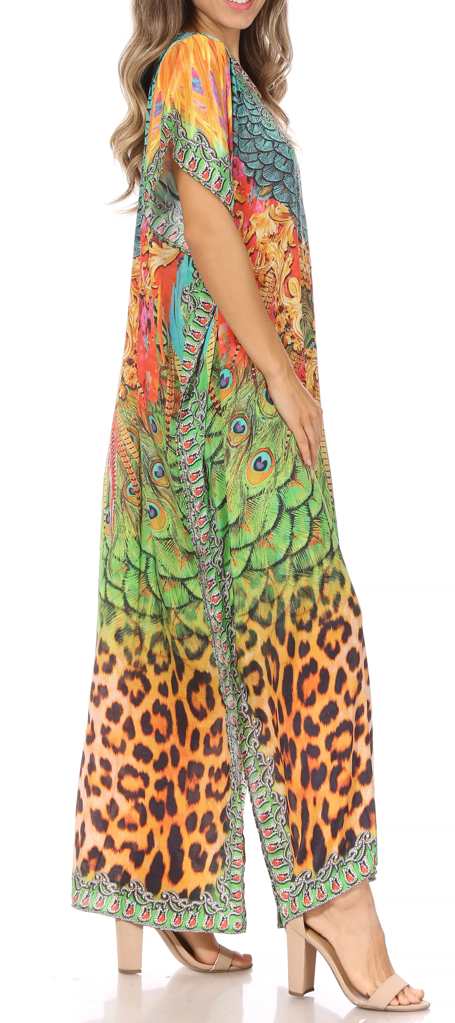Sakkas Vicky Women's Casual Long Print Short Sleeve Petite Beach Maxi Caftan Dress - Buy One Get One Free - Image 34