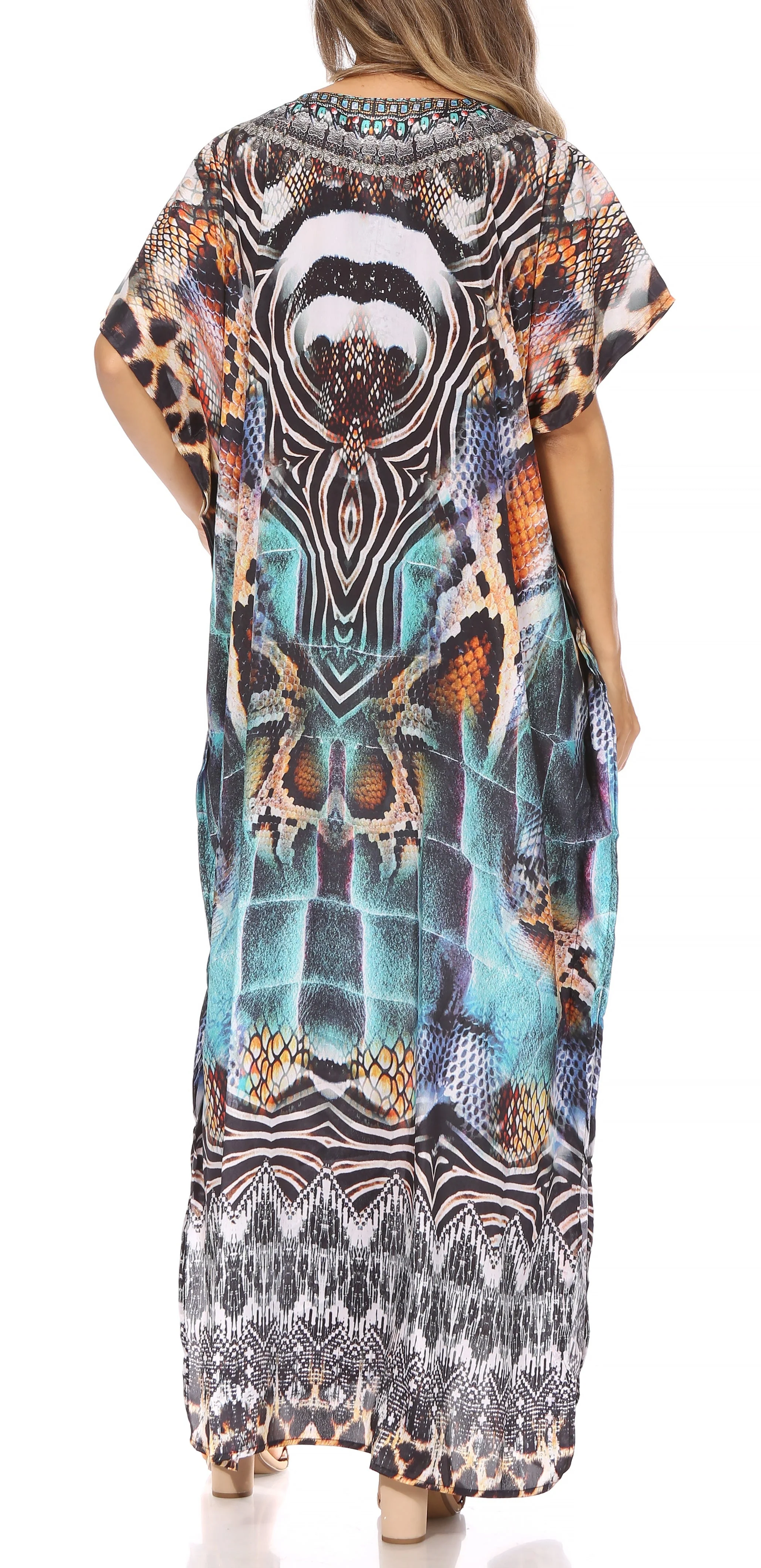 Sakkas Vicky Women's Casual Long Print Short Sleeve Petite Beach Maxi Caftan Dress - Buy One Get One Free - Image 42
