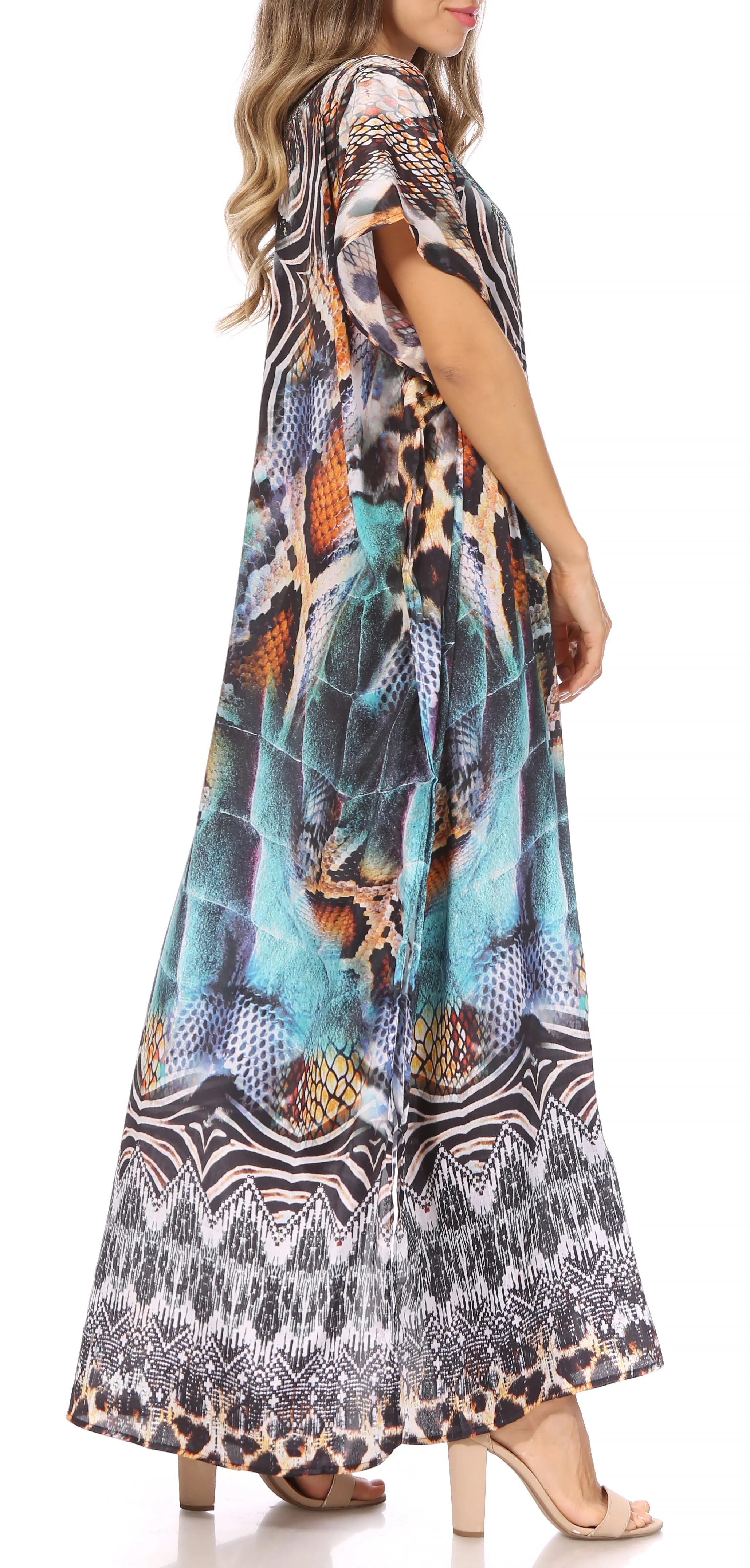 Sakkas Vicky Women's Casual Long Print Short Sleeve Petite Beach Maxi Caftan Dress - Buy One Get One Free - Image 44