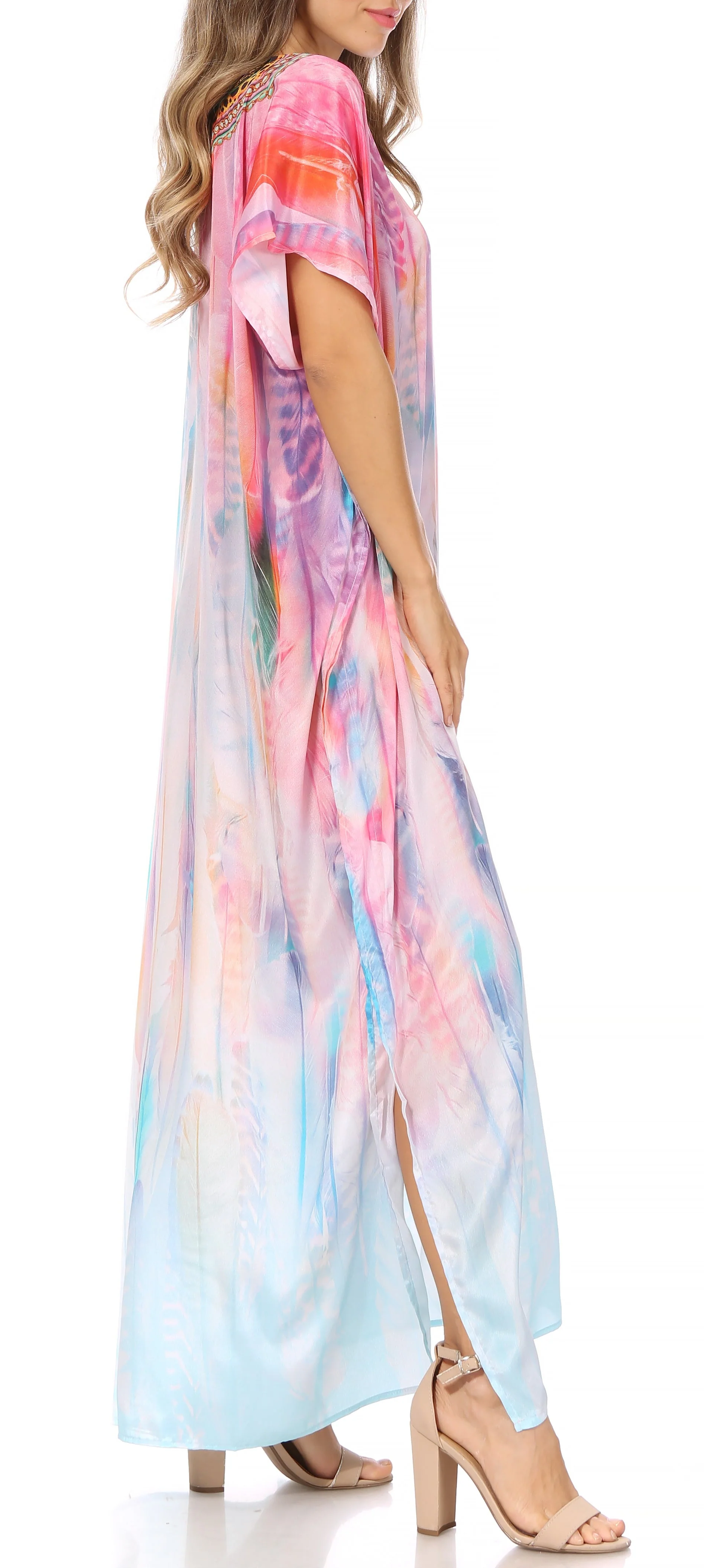 Sakkas Vicky Women's Casual Long Print Short Sleeve Petite Beach Maxi Caftan Dress - Buy One Get One Free - Image 64