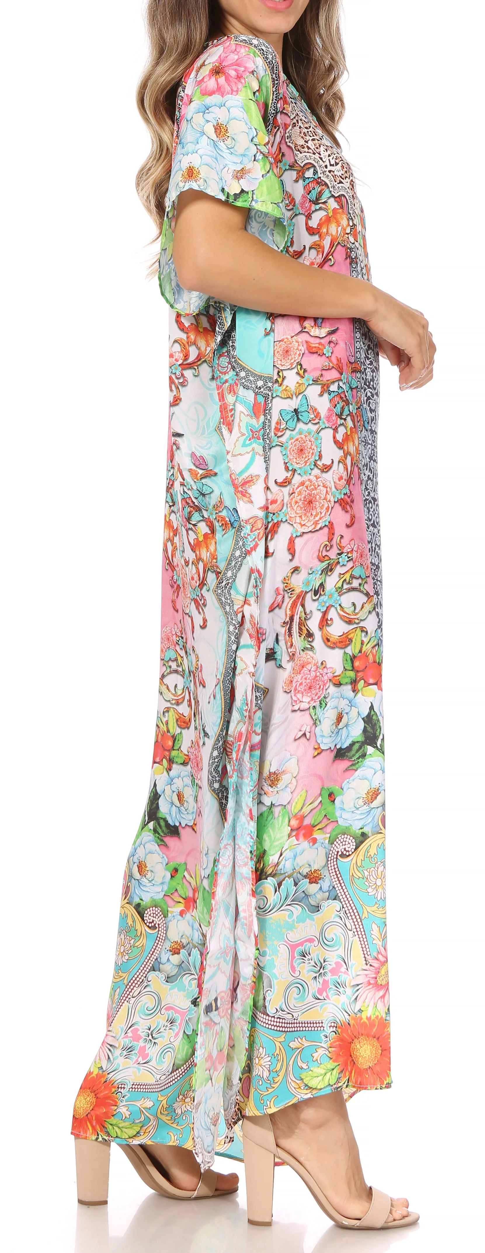 Sakkas Vicky Women's Casual Long Print Short Sleeve Petite Beach Maxi Caftan Dress - Buy One Get One Free - Image 69