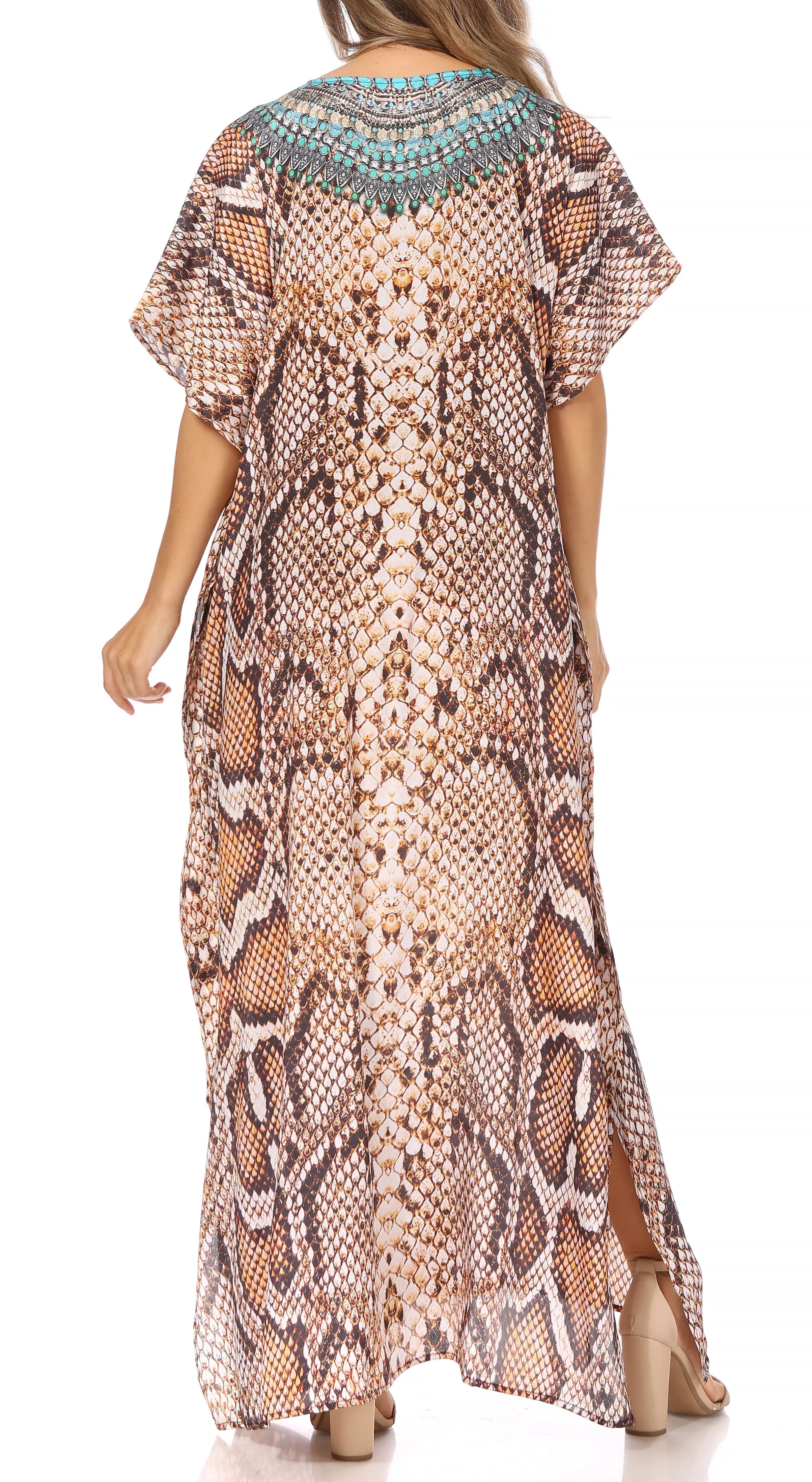 Sakkas Vicky Women's Casual Long Print Short Sleeve Petite Beach Maxi Caftan Dress - Buy One Get One Free - Image 7