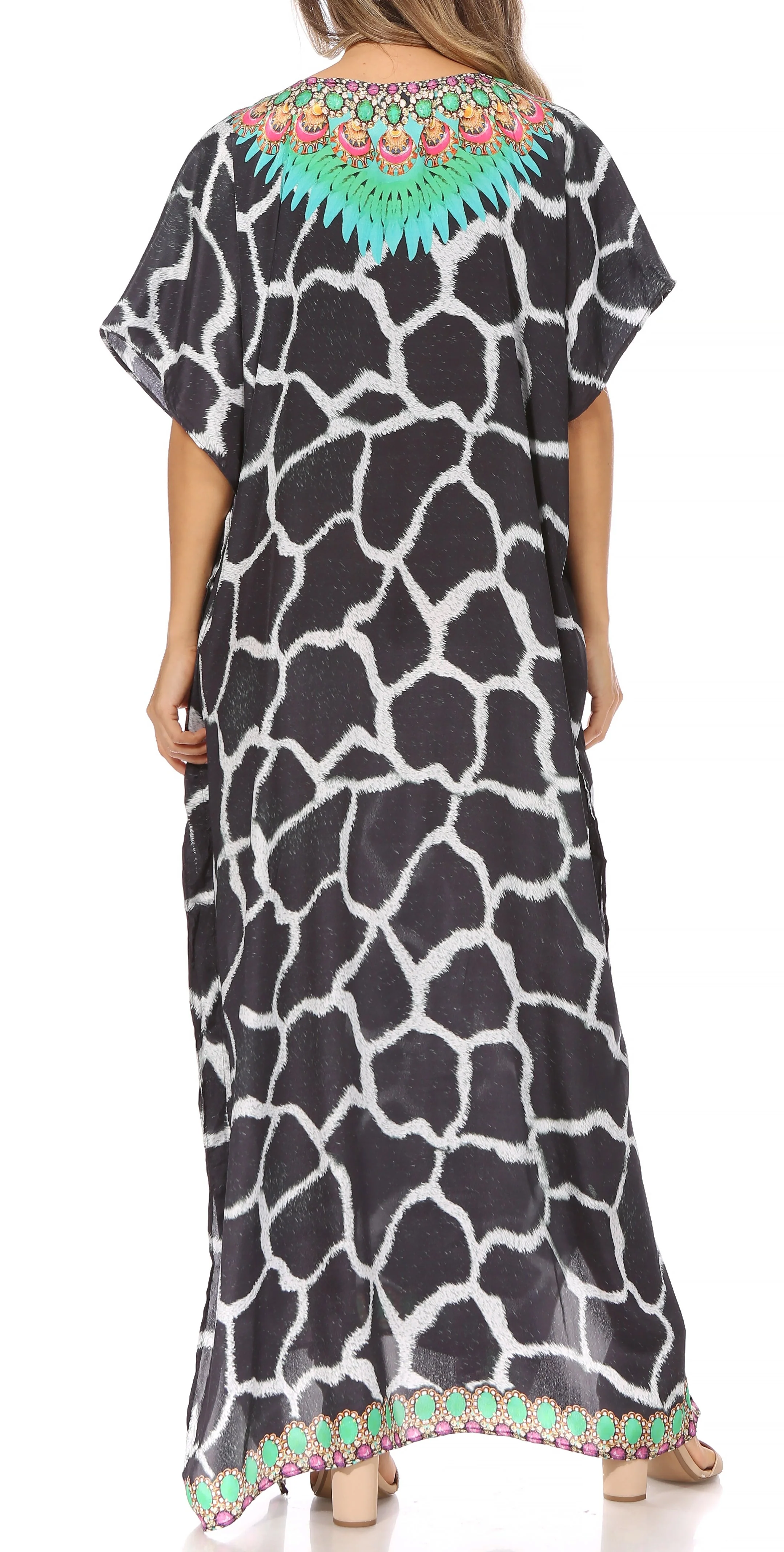 Sakkas Vicky Women's Casual Long Print Short Sleeve Petite Beach Maxi Caftan Dress - Buy One Get One Free - Image 72