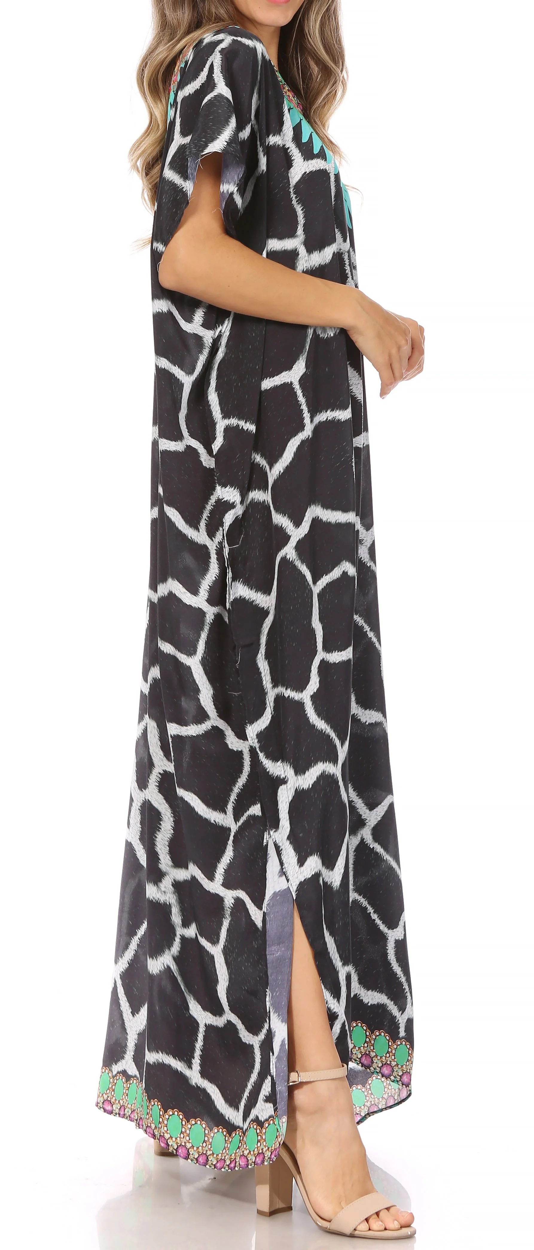Sakkas Vicky Women's Casual Long Print Short Sleeve Petite Beach Maxi Caftan Dress - Buy One Get One Free - Image 74