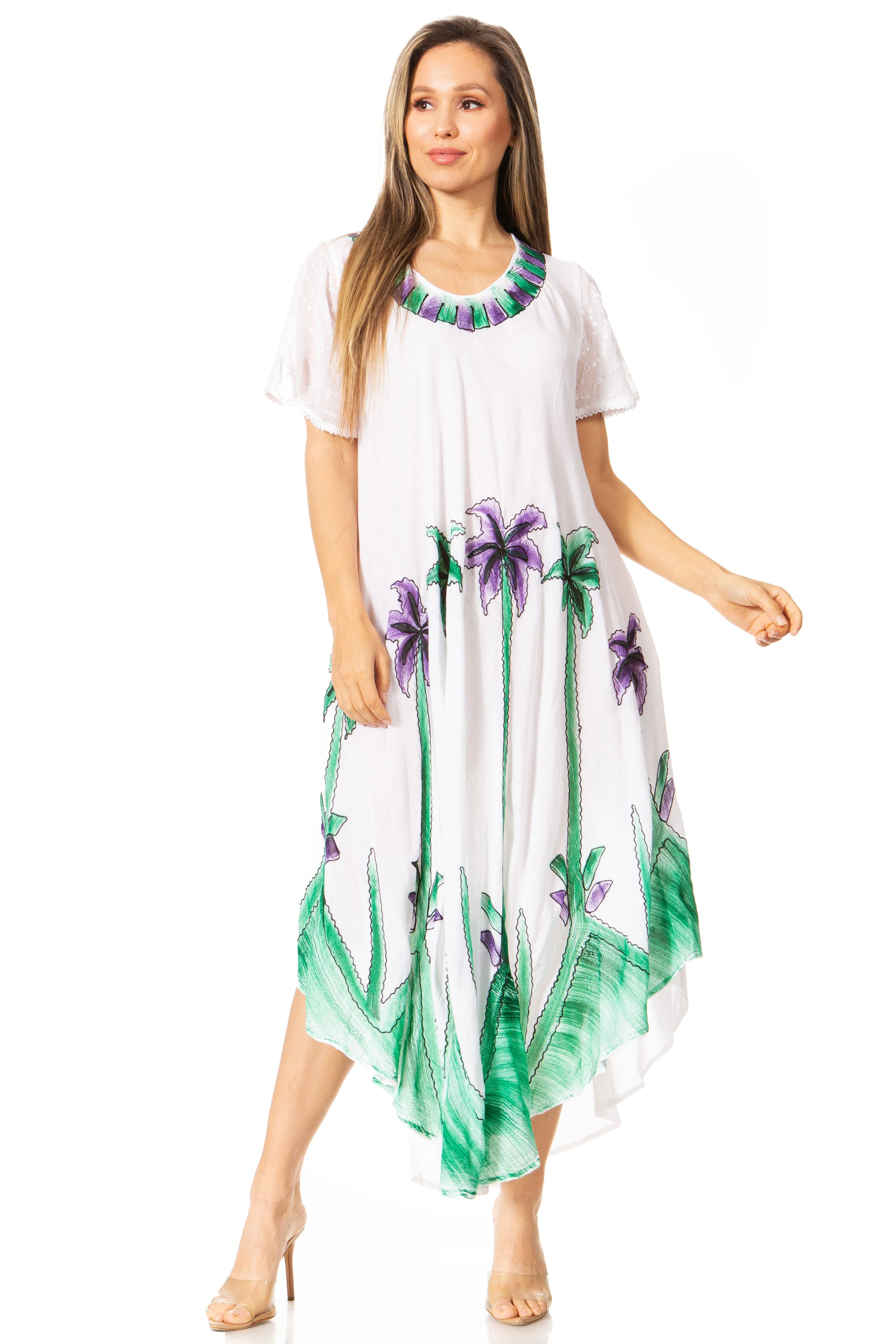 Sakkas Watercolor Palm Tree Tank Caftan Dress - Image 100