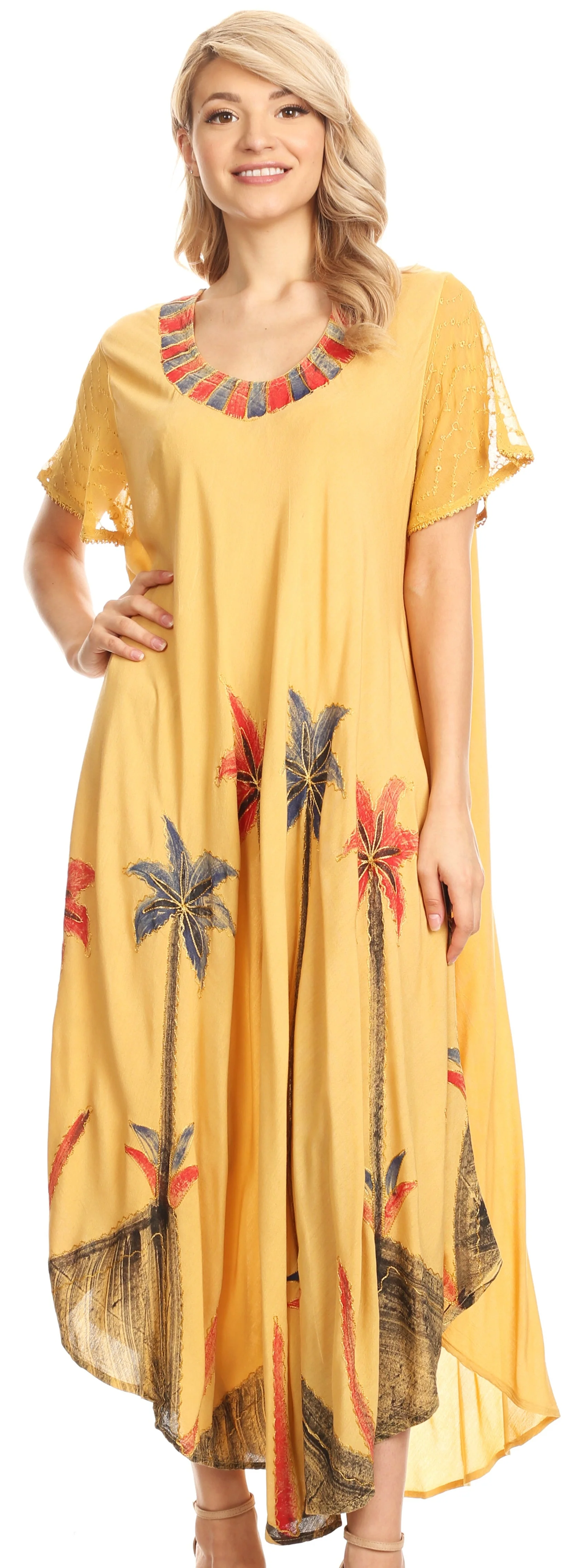 Sakkas Watercolor Palm Tree Tank Caftan Dress - Image 70
