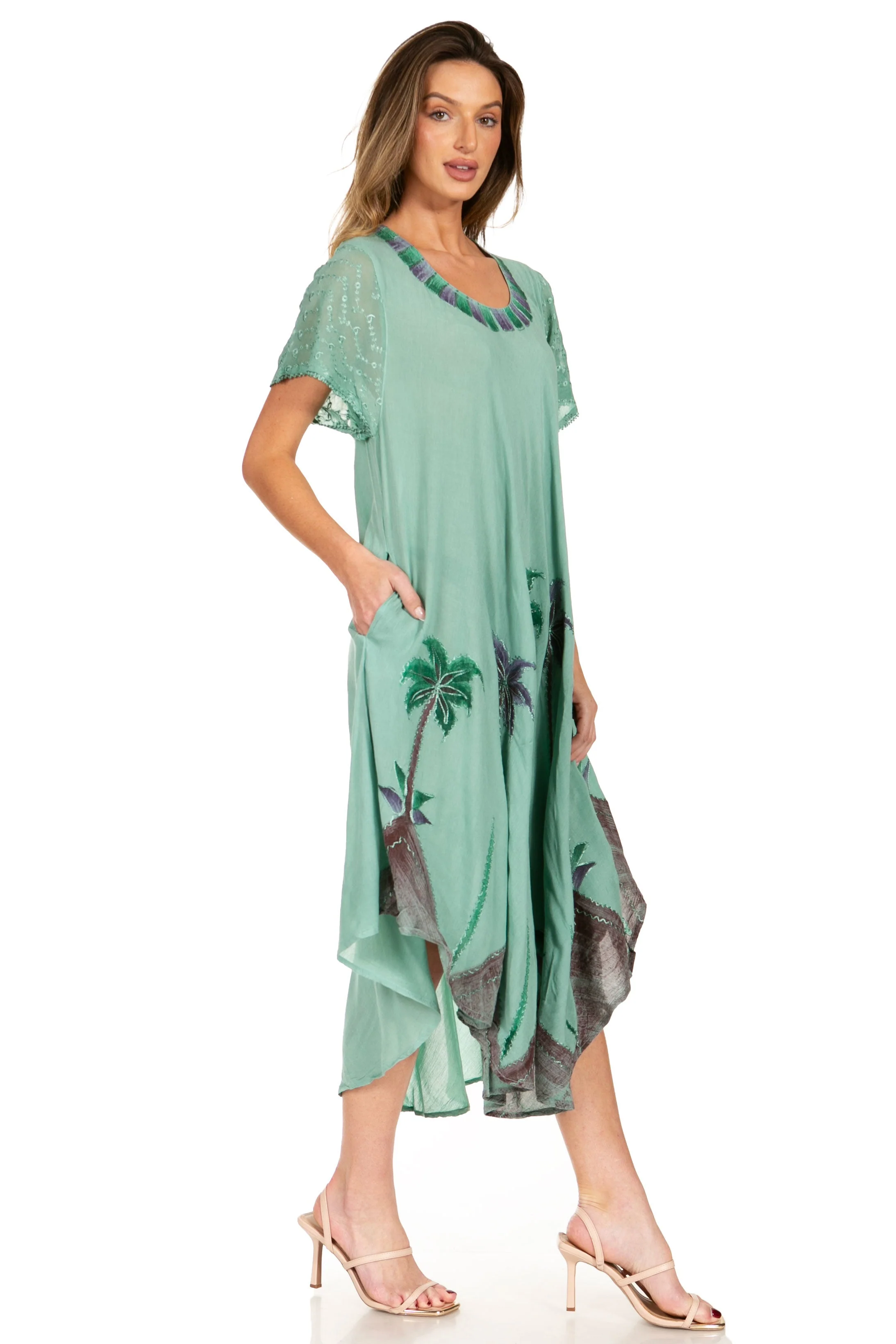 Sakkas Watercolor Palm Tree Tank Caftan Dress - Image 79