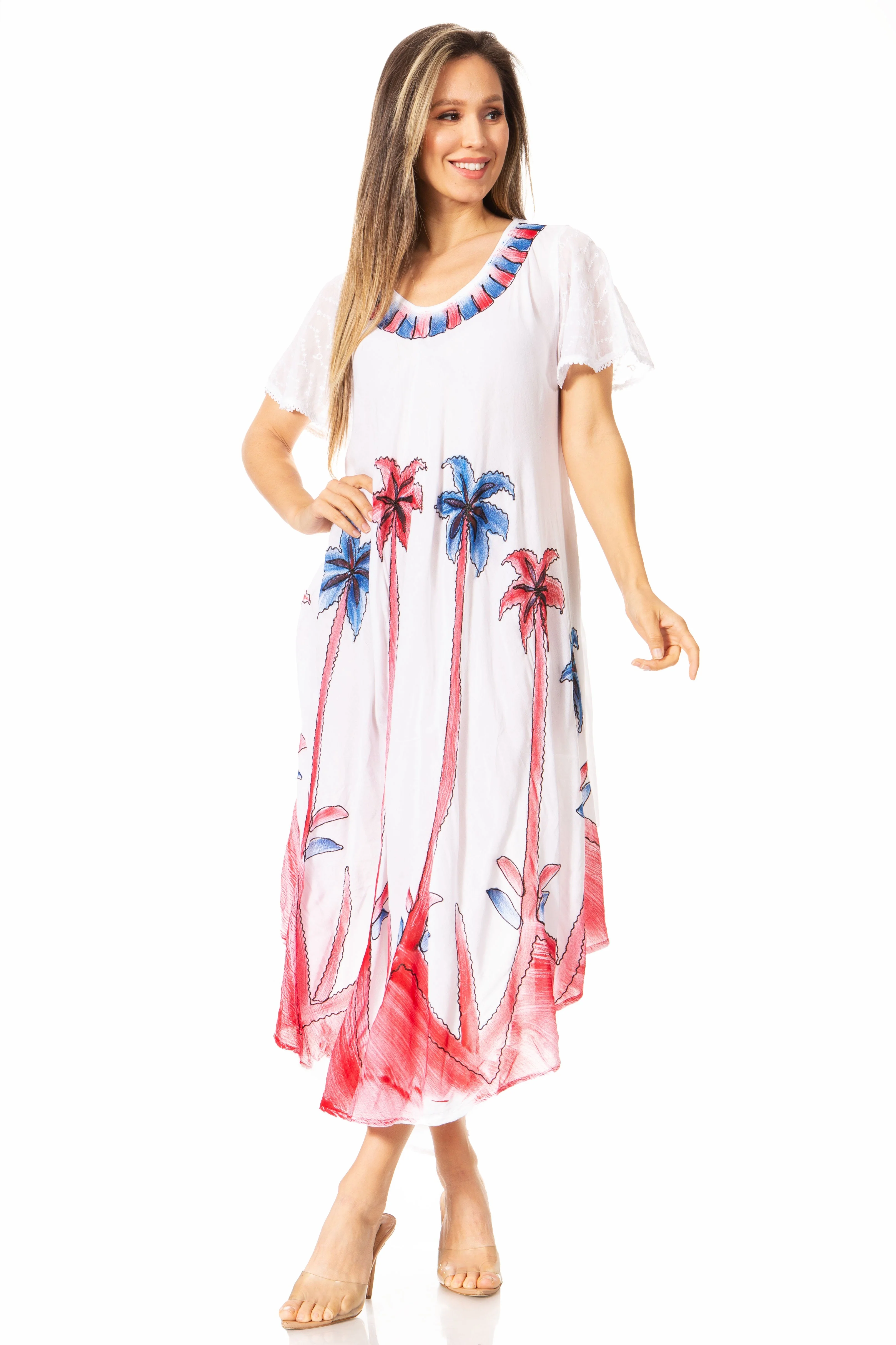 Sakkas Watercolor Palm Tree Tank Caftan Dress - Image 95