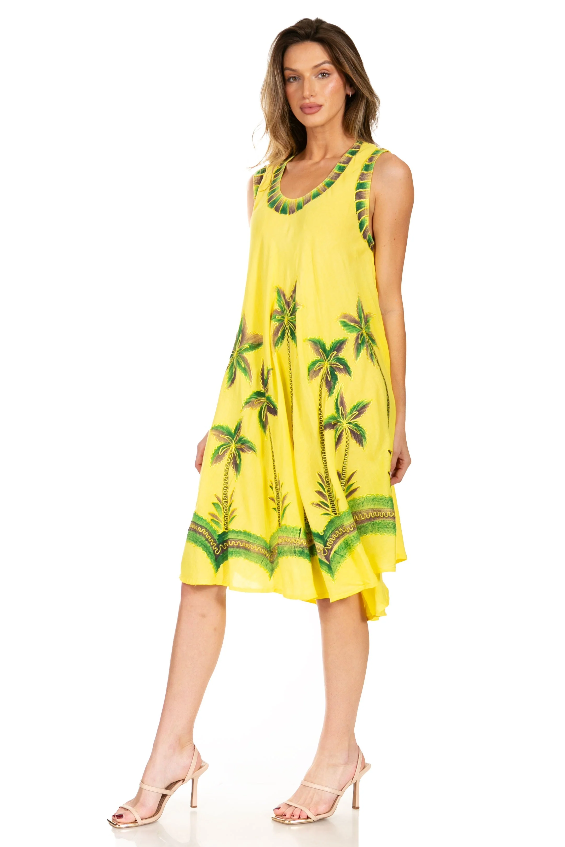 Sakkas Watercolor Palm Tree Tank Caftan Short Dress - Image 44