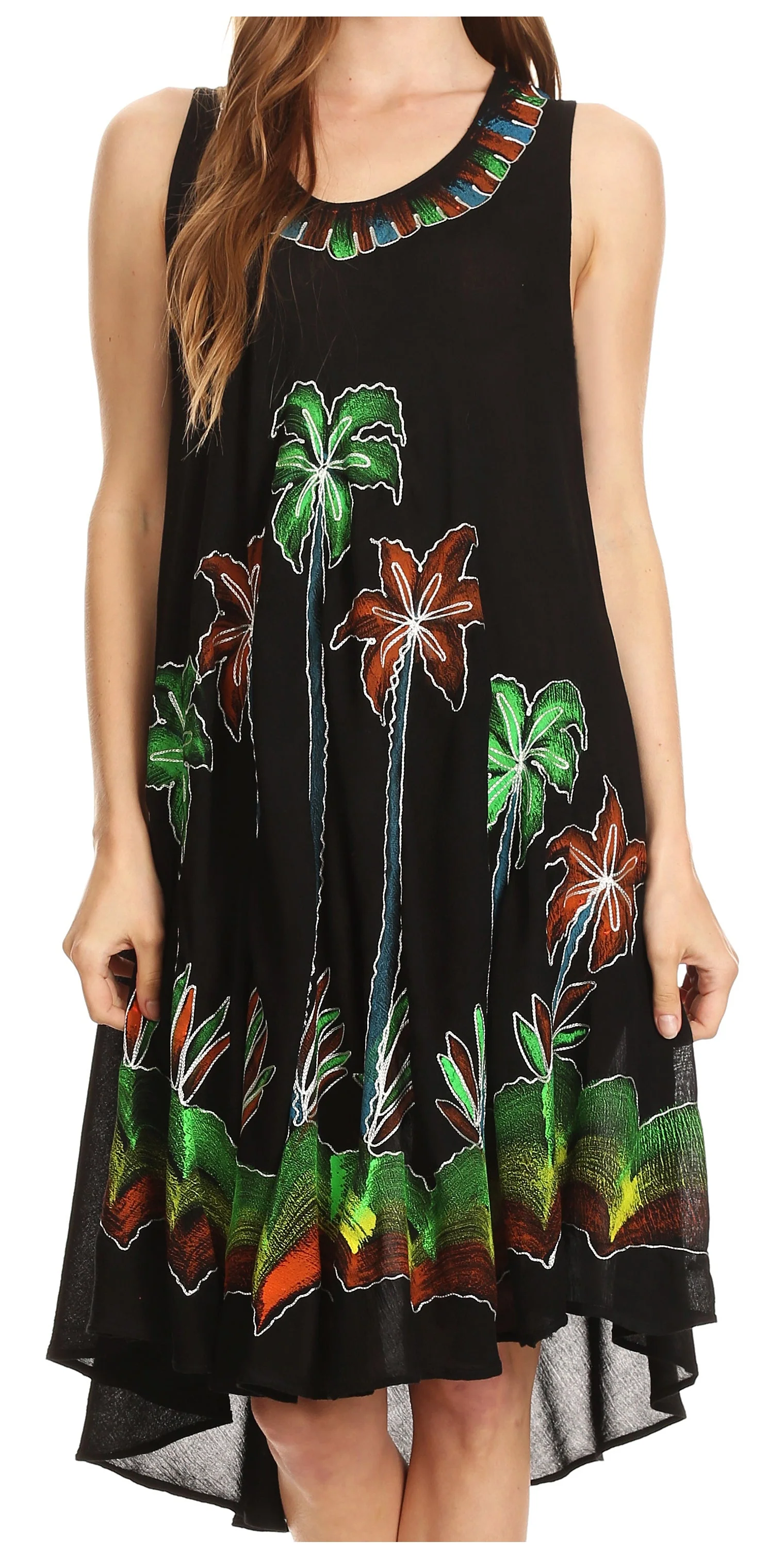 Sakkas Watercolor Palm Tree Tank Caftan Short Dress - Image 67