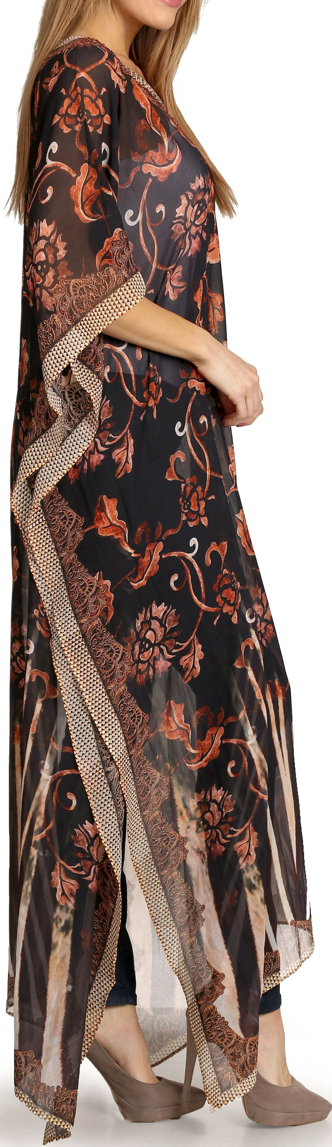 Sakkas Wilder Printed Design Long Sheer Rhinestone Caftan Dress / Cover Up - Image 14
