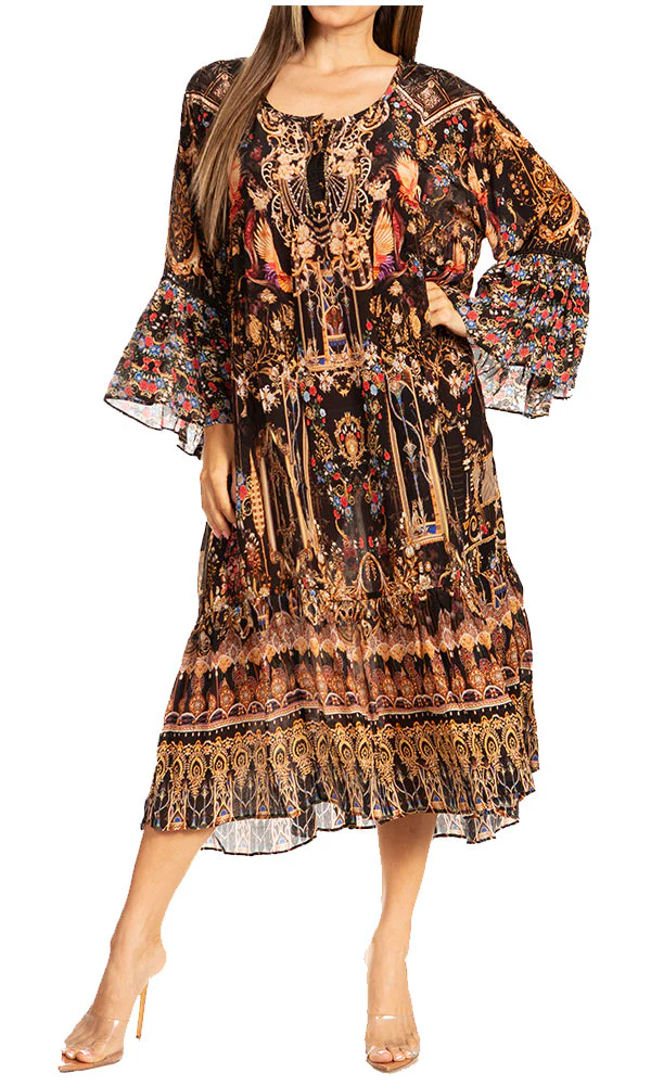 Sakkas Womens 3/4 Ruffled Sleeves Henley Neck Summer Short Flowy Dress/Beachwear - Image 11