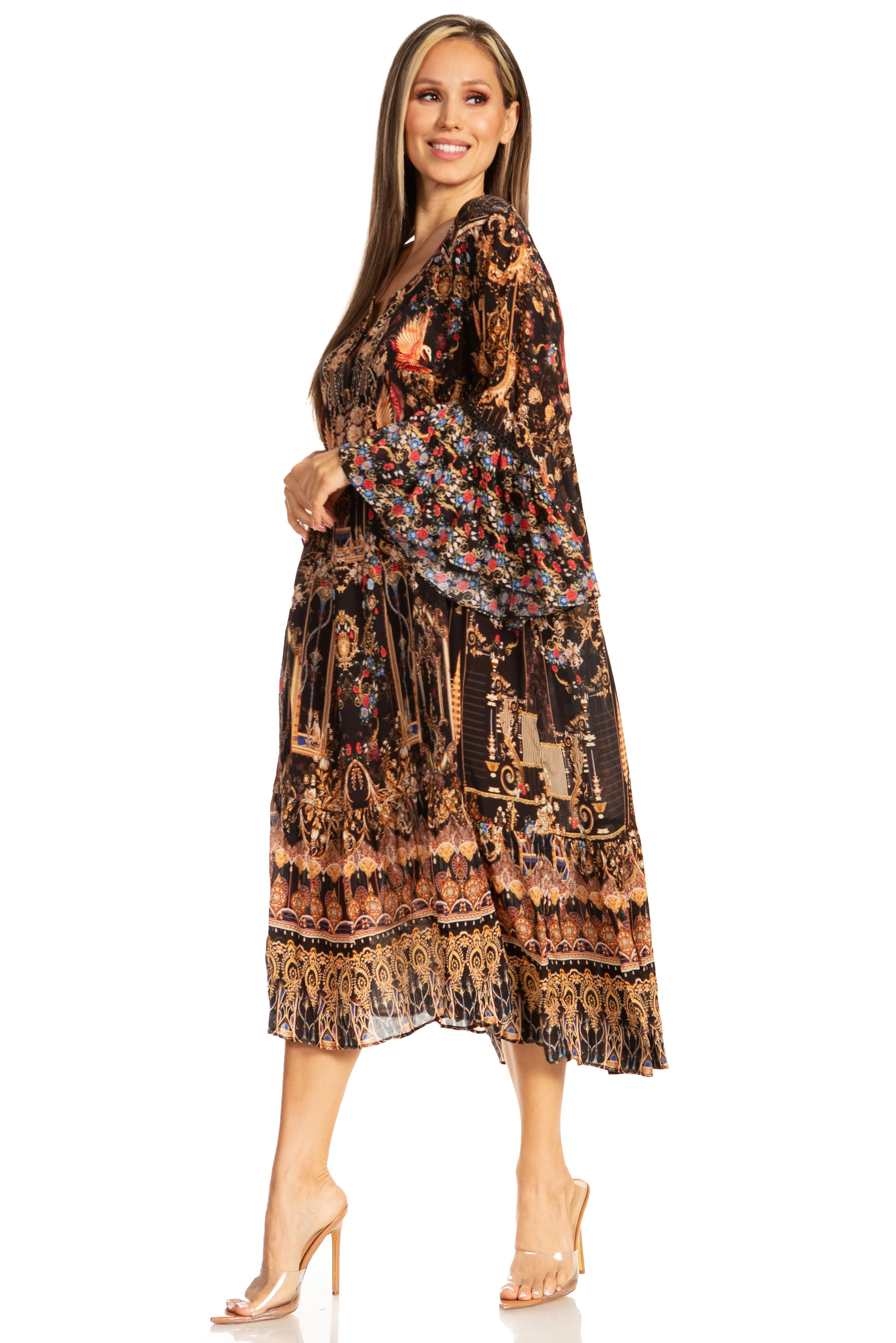 Sakkas Womens 3/4 Ruffled Sleeves Henley Neck Summer Short Flowy Dress/Beachwear - Image 13