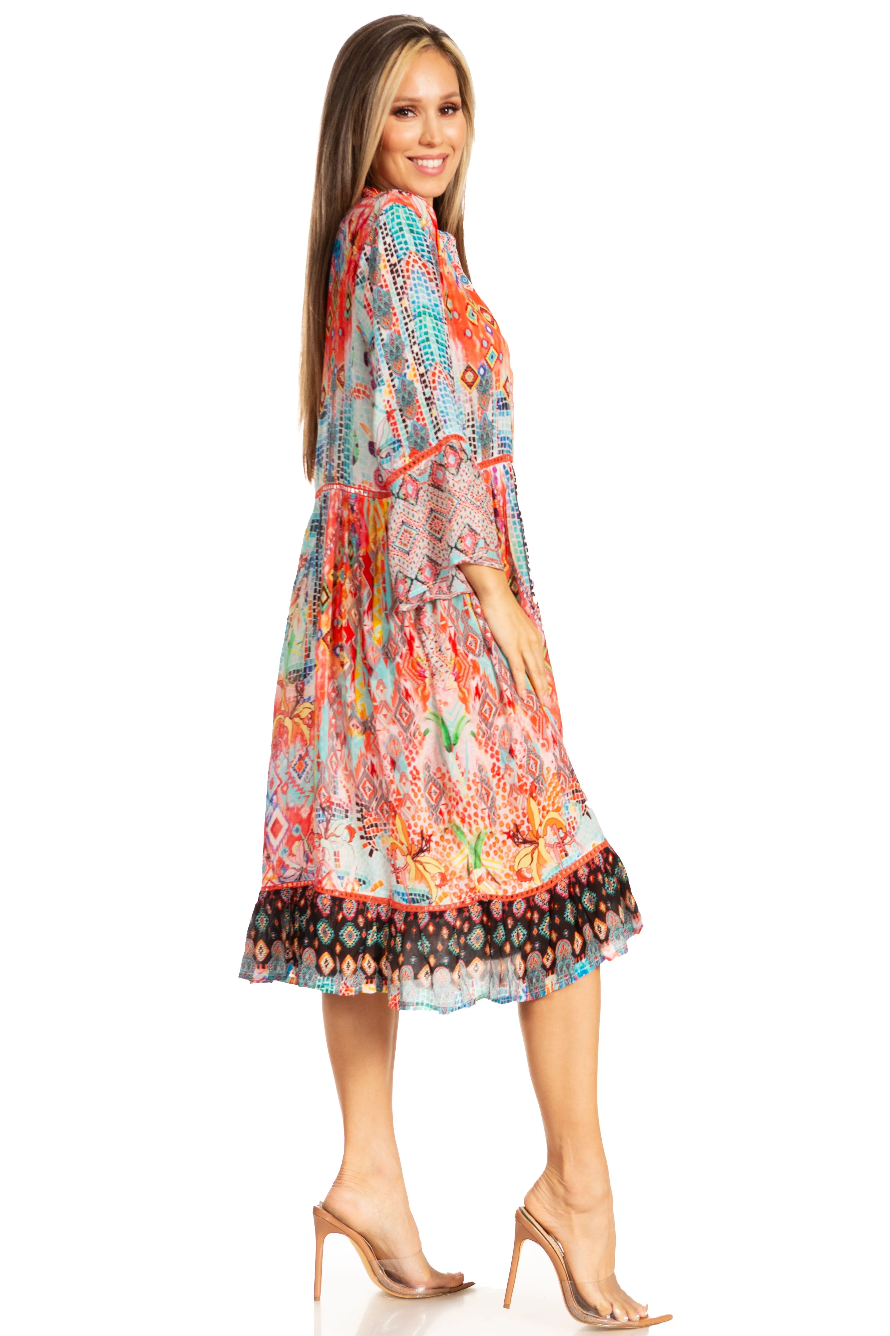 Sakkas Womens 3/4 Sleeves Button Down Spring/Summer Short Shirt Dress/Cover-up - Image 14