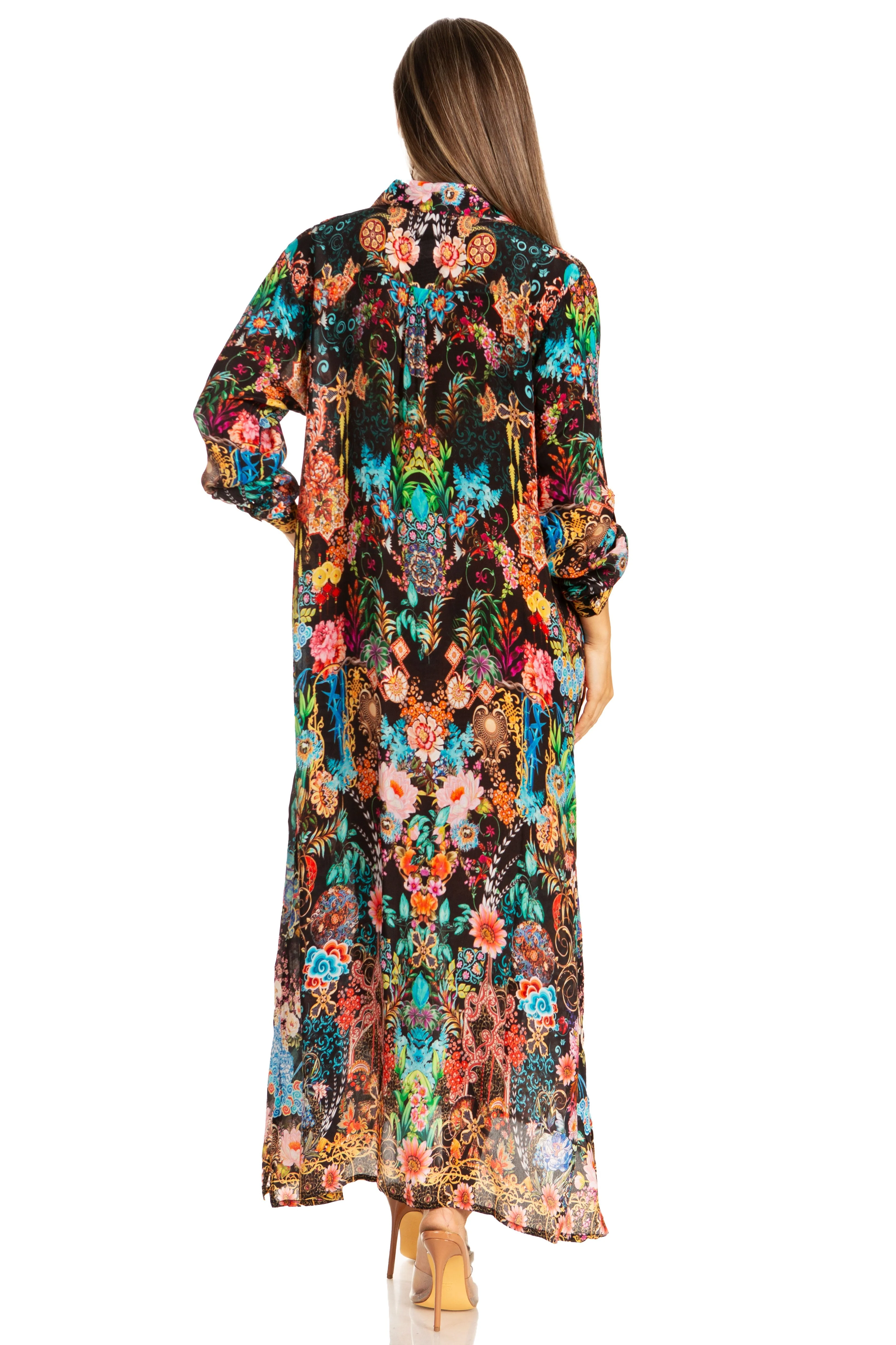 Sakkas Womens Long Sleeves Button Down Spring/Summer Maxi Shirt dress/Beachwear - Image 12
