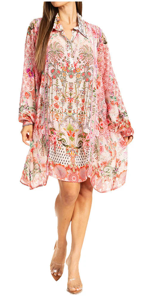 Sakkas Womens Long Sleeves Collared Neck Spring/Summer Short Shirt Dress/Cover-up - Image 11
