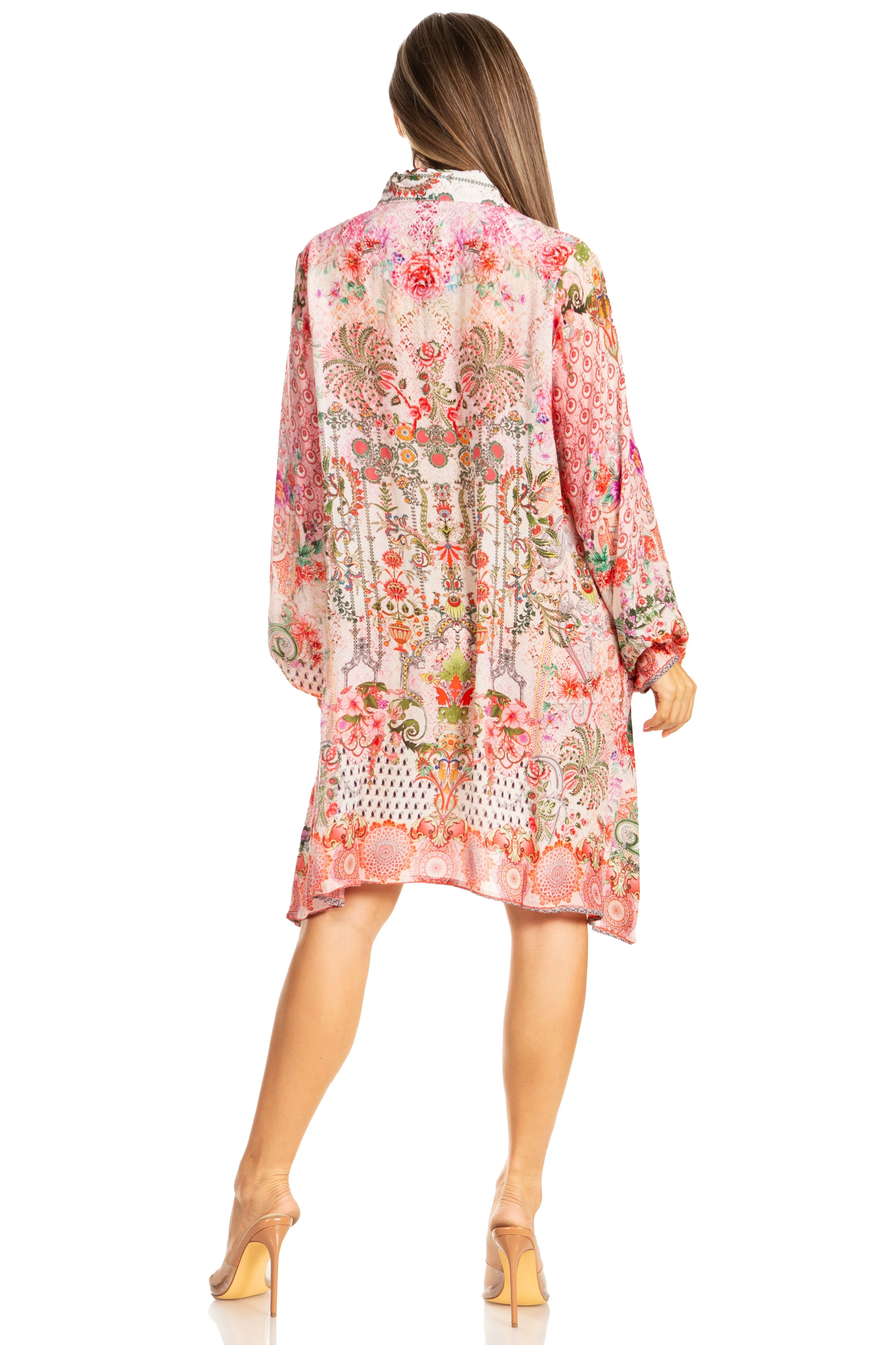 Sakkas Womens Long Sleeves Collared Neck Spring/Summer Short Shirt Dress/Cover-up - Image 12