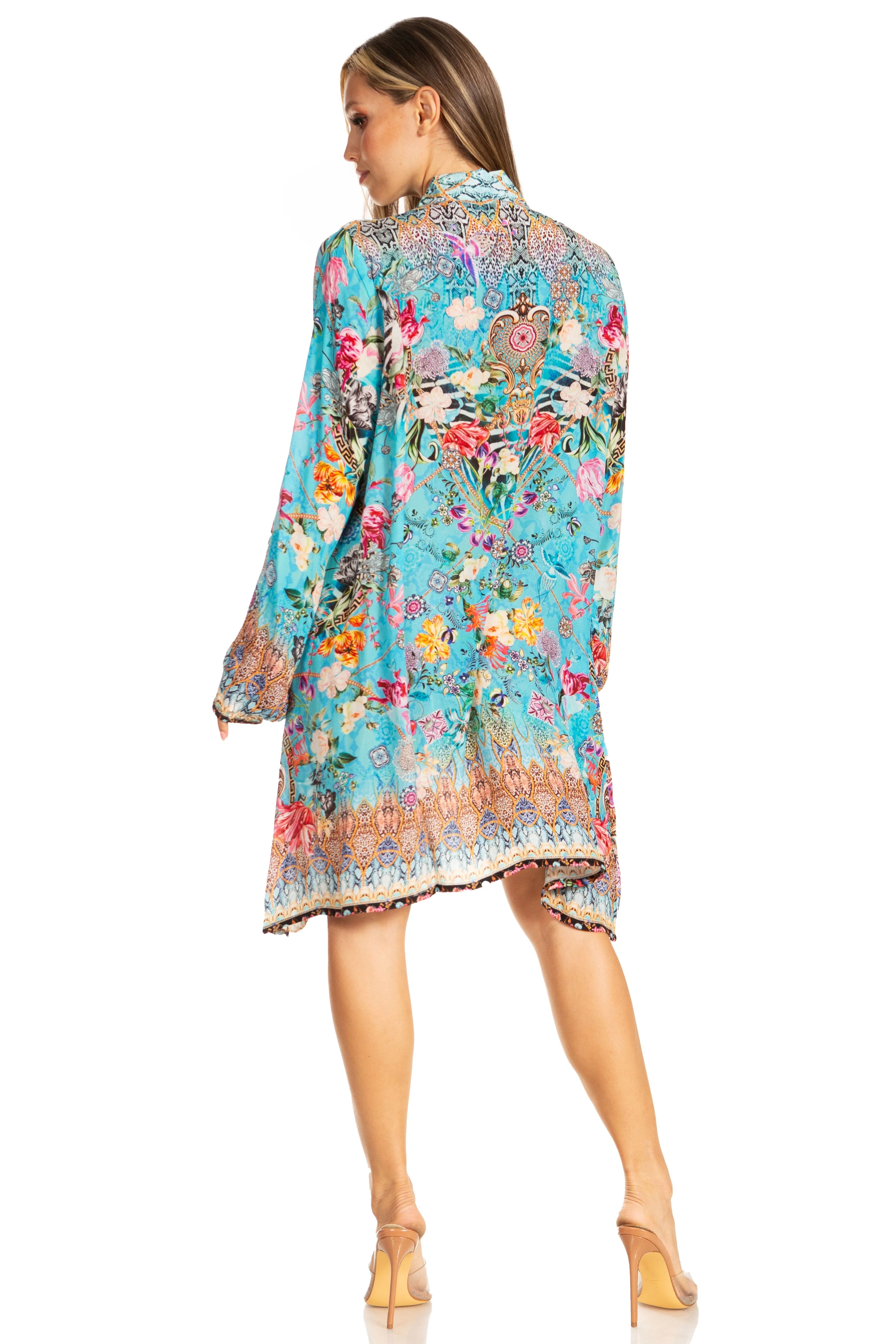 Sakkas Womens Long Sleeves Collared Neck Spring/Summer Short Shirt Dress/Cover-up - Image 2