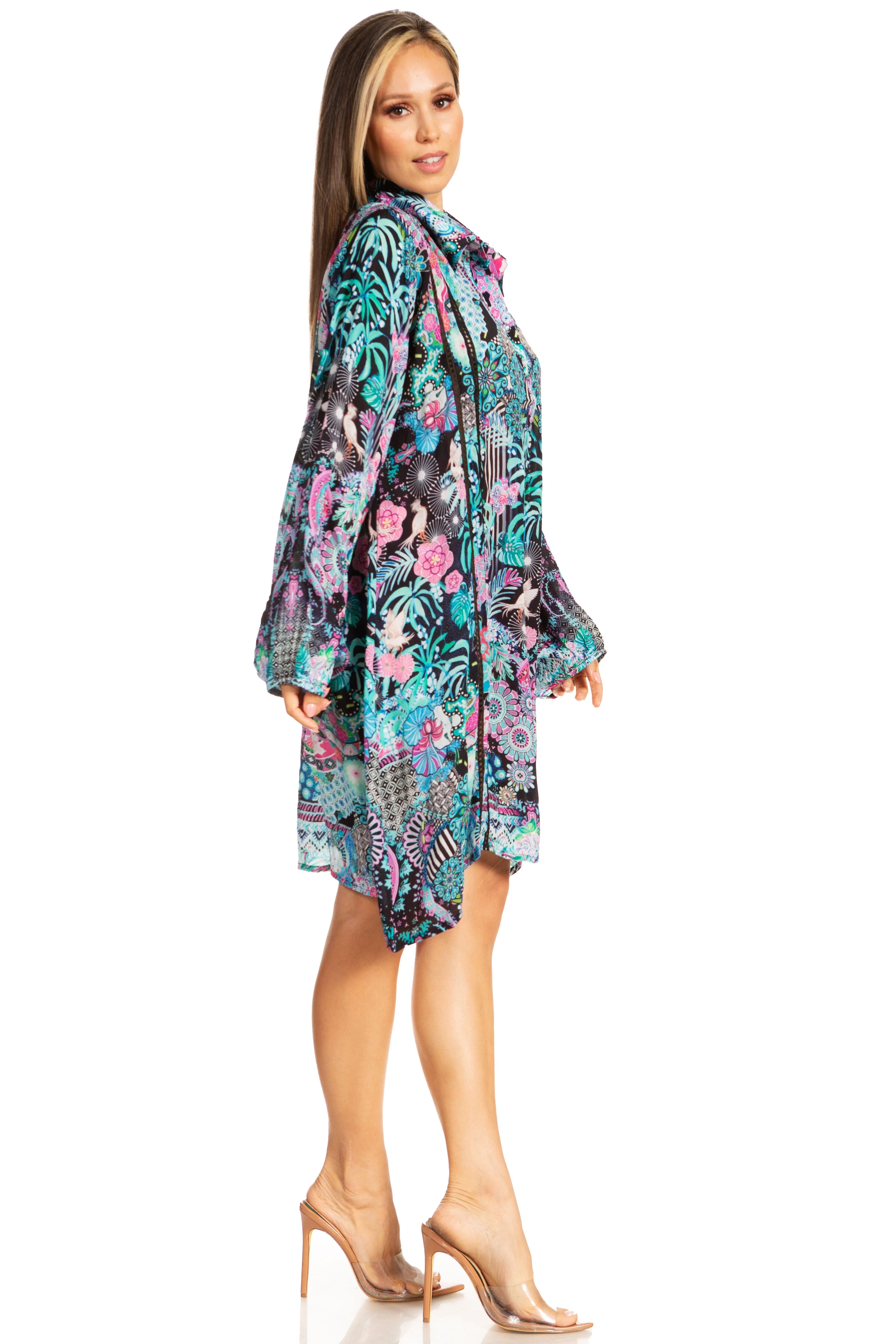 Sakkas Womens Long Sleeves Collared Neck Spring/Summer Short Shirt Dress/Cover-up - Image 9
