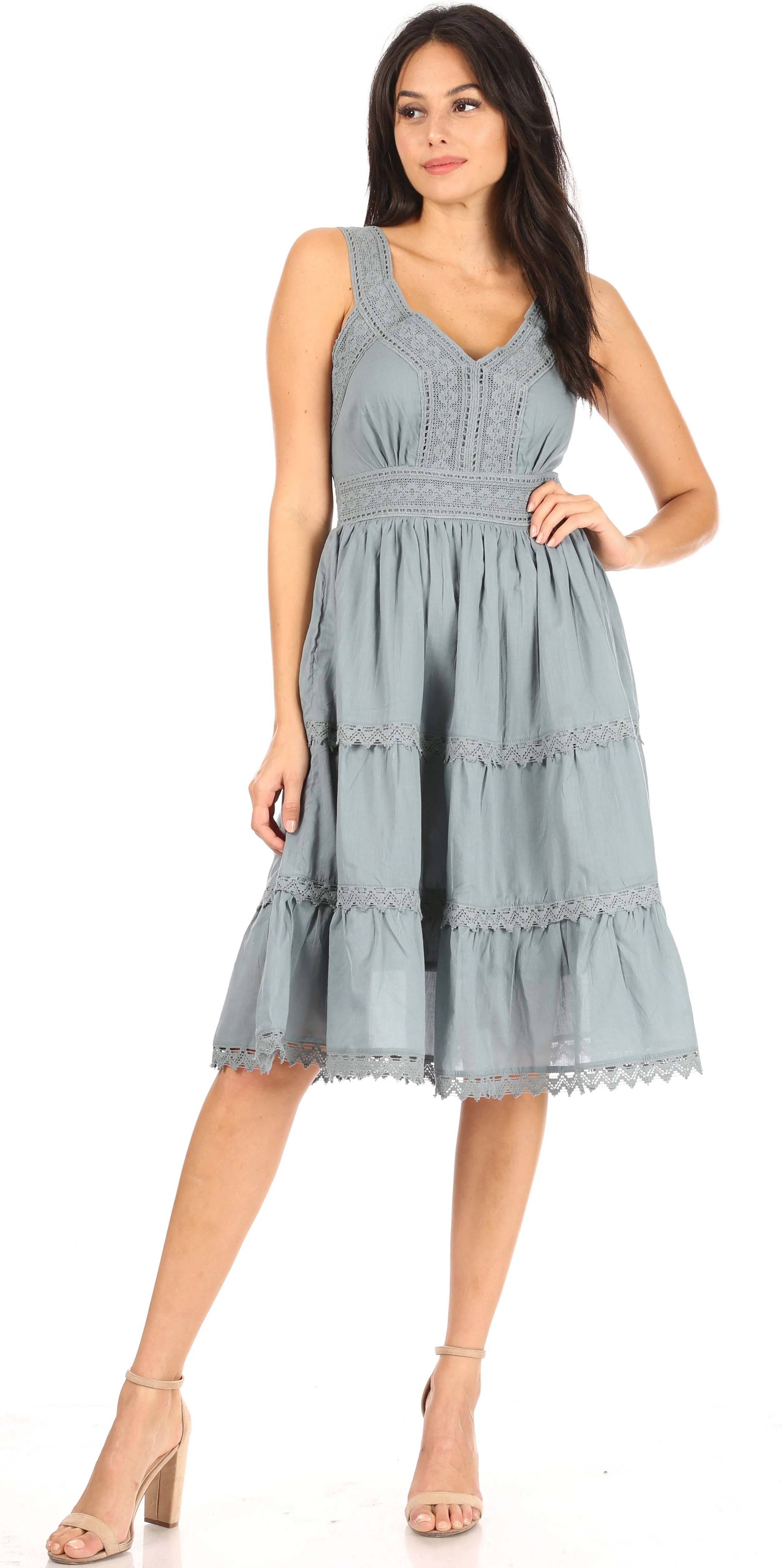 Sakkas Womens Presta Roman Sleeveless Lined Tank Top Dress With Embroidery Lace Design - Image 20