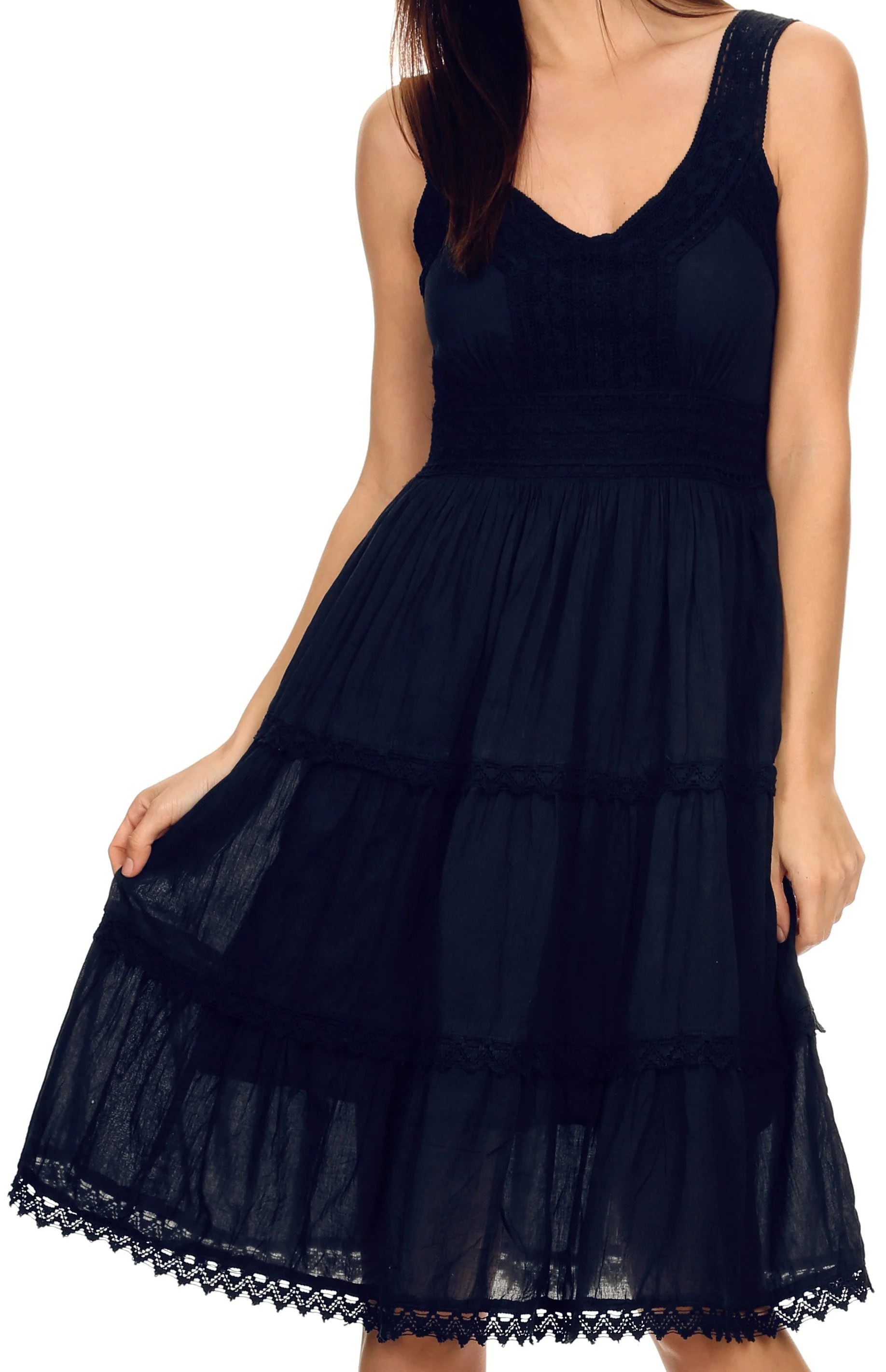 Sakkas Womens Presta Roman Sleeveless Lined Tank Top Dress With Embroidery Lace Design - Image 21