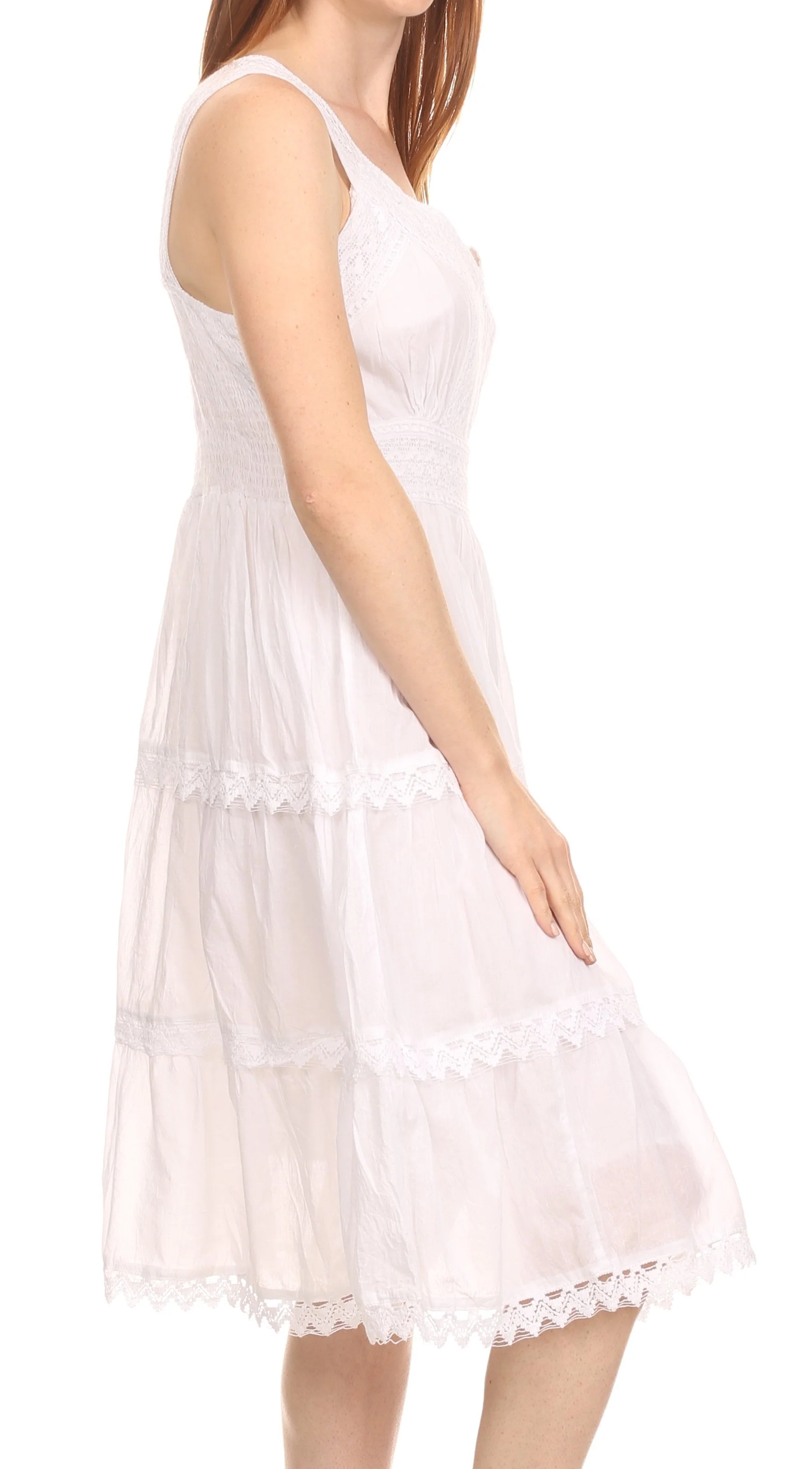 Sakkas Womens Presta Roman Sleeveless Lined Tank Top Dress With Embroidery Lace Design - Image 3