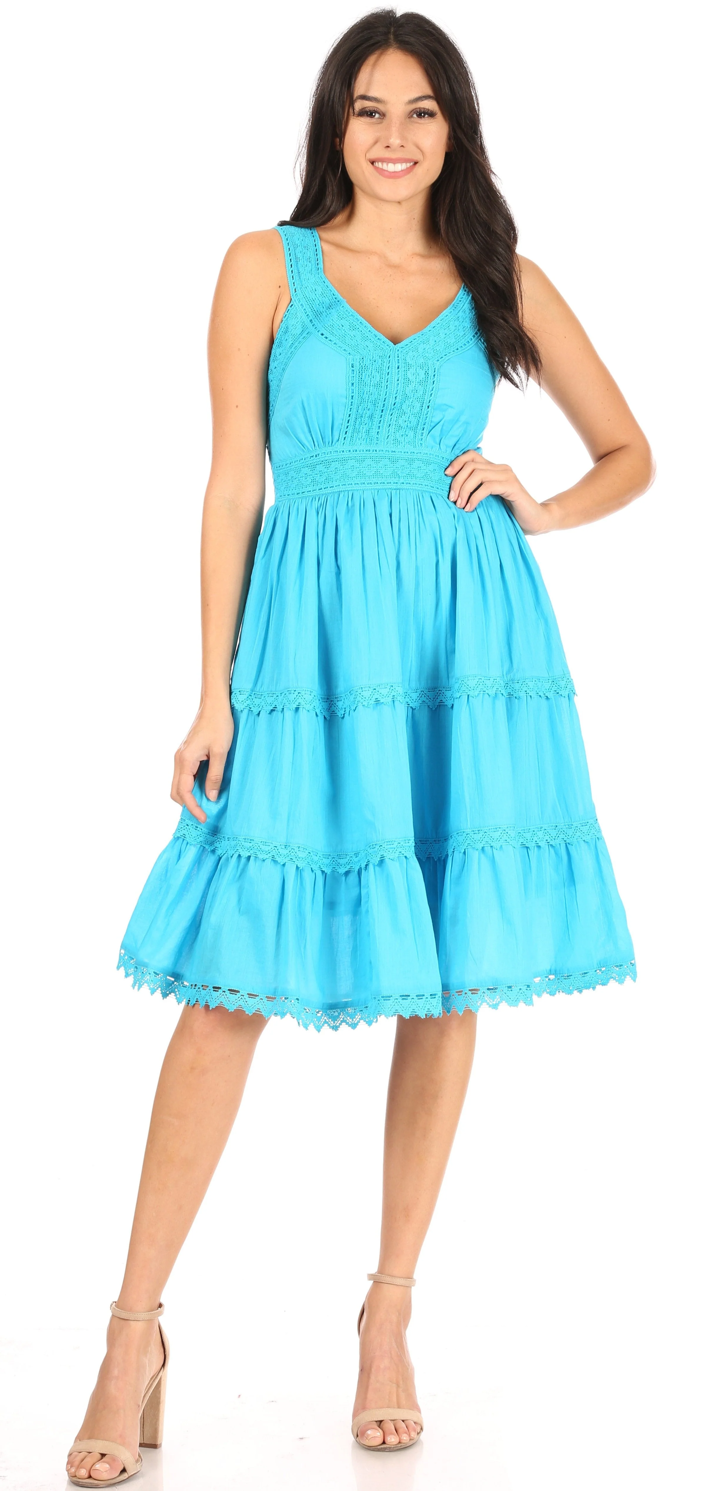 Sakkas Womens Presta Roman Sleeveless Lined Tank Top Dress With Embroidery Lace Design - Image 30