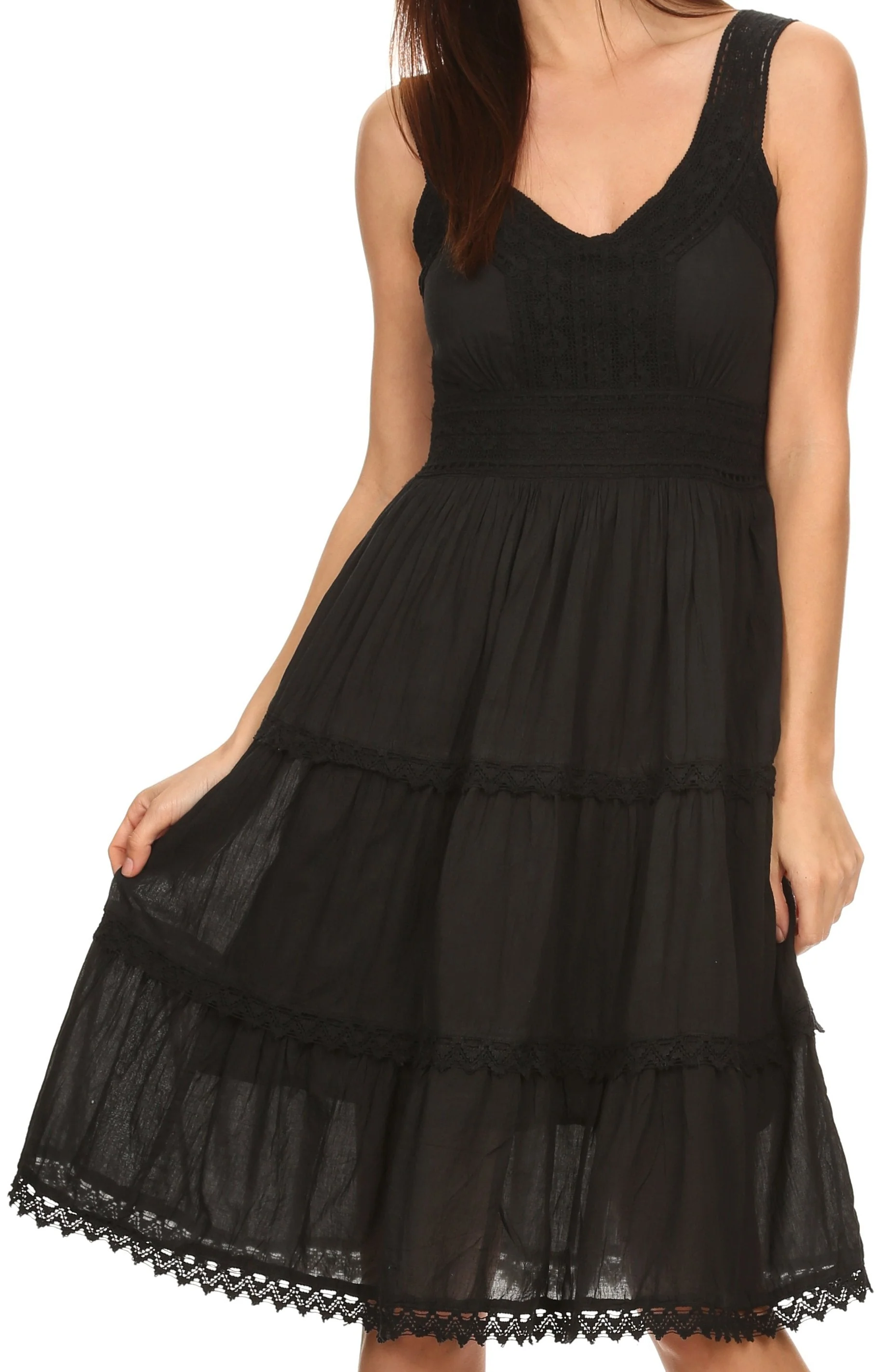 Sakkas Womens Presta Roman Sleeveless Lined Tank Top Dress With Embroidery Lace Design - Image 6