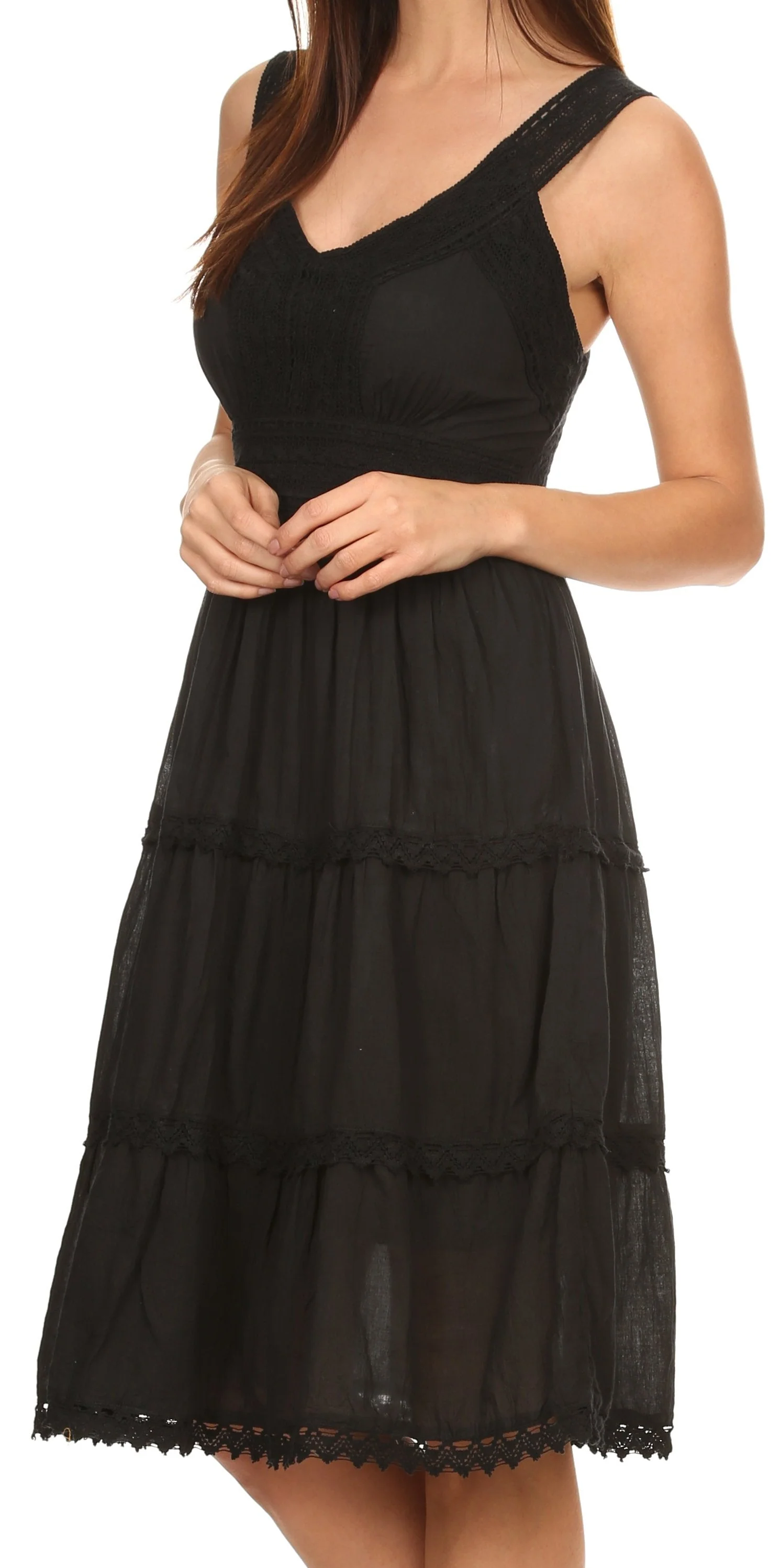 Sakkas Womens Presta Roman Sleeveless Lined Tank Top Dress With Embroidery Lace Design - Image 8