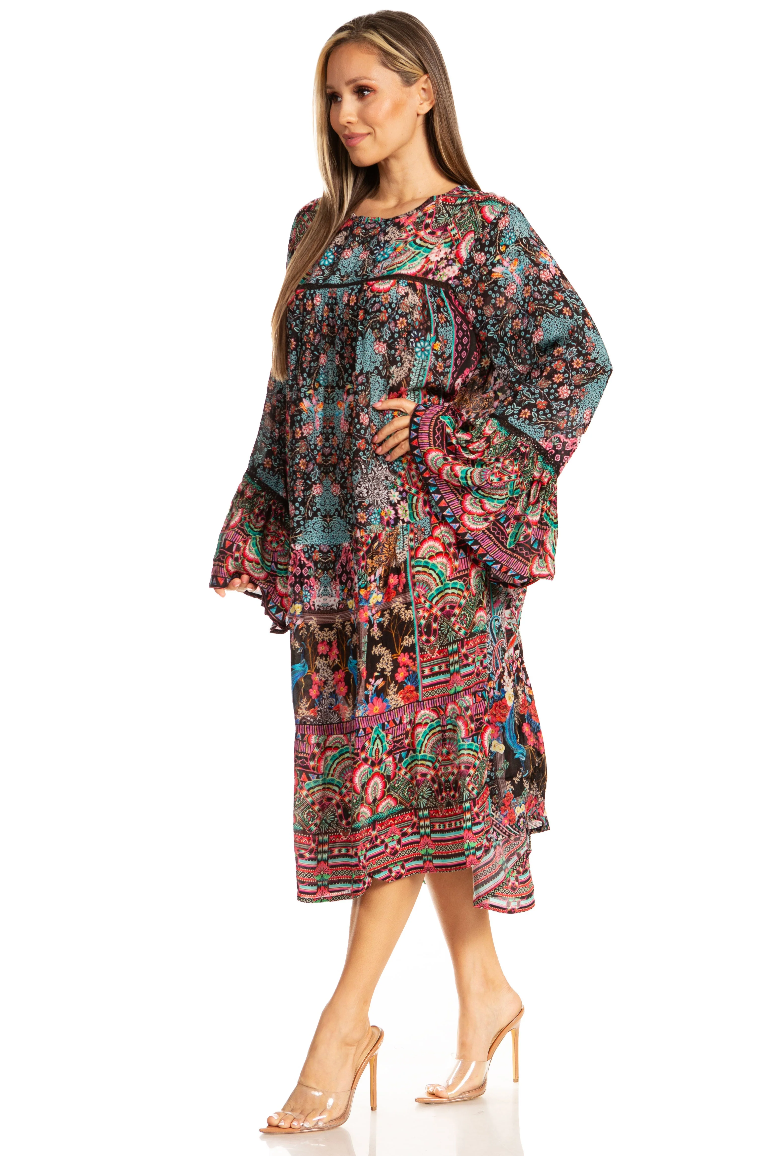 Sakkas Womens Ruffled Sleeves Scoop Neck Summer Short Tiered Dress/Loungewear - Image 13