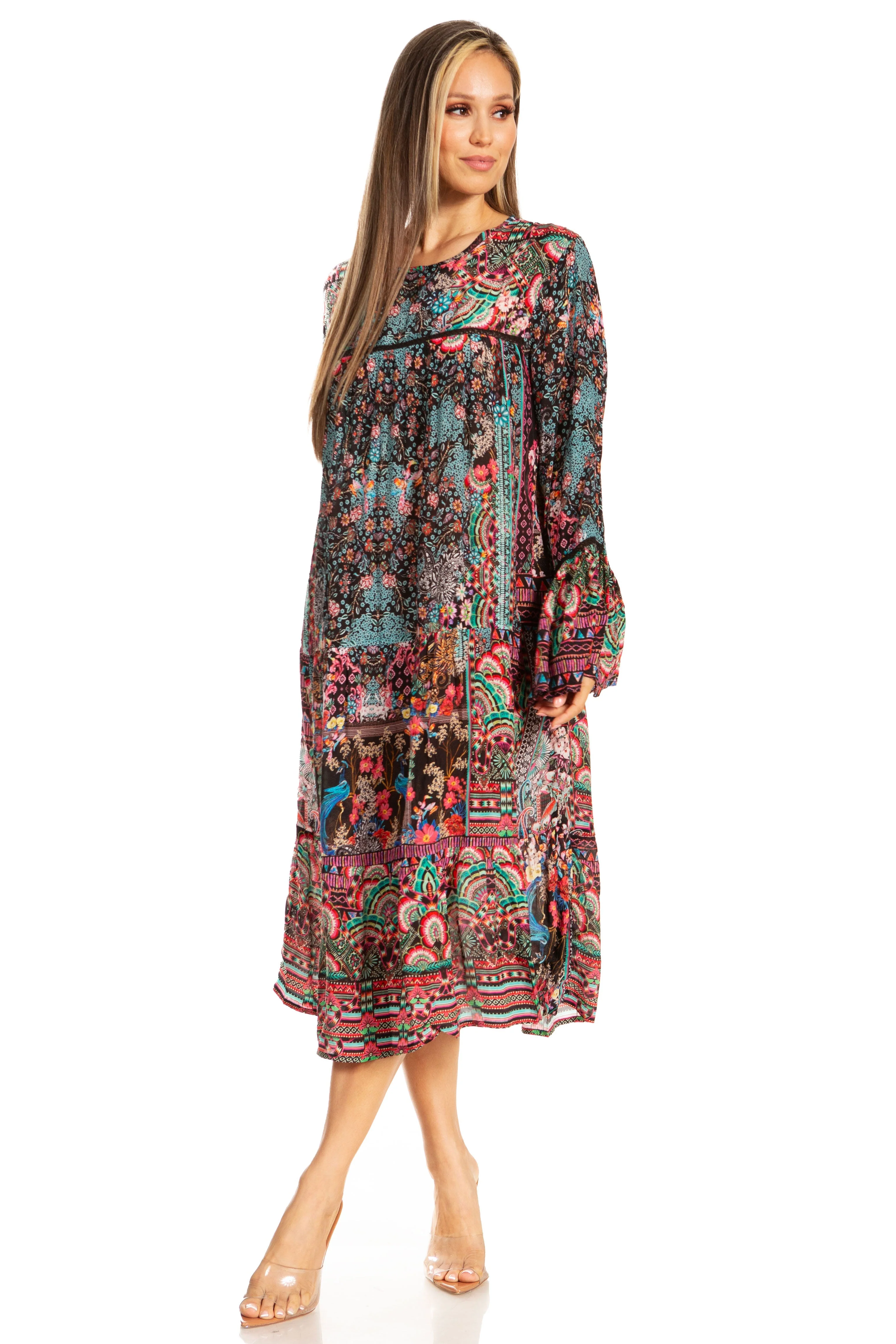 Sakkas Womens Ruffled Sleeves Scoop Neck Summer Short Tiered Dress/Loungewear - Image 15