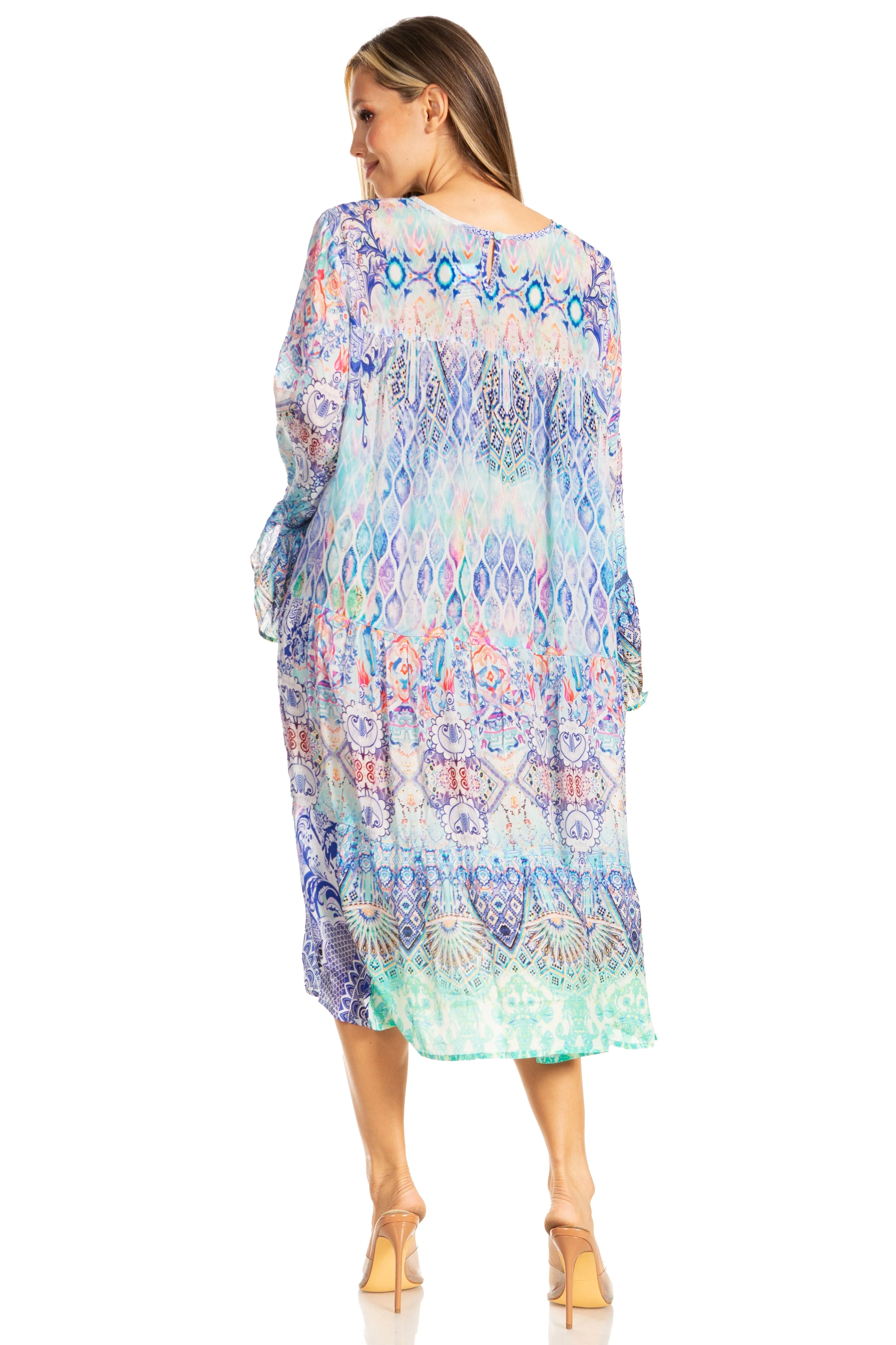 Sakkas Womens Ruffled Sleeves Scoop Neck Summer Short Tiered Dress/Loungewear - Image 2